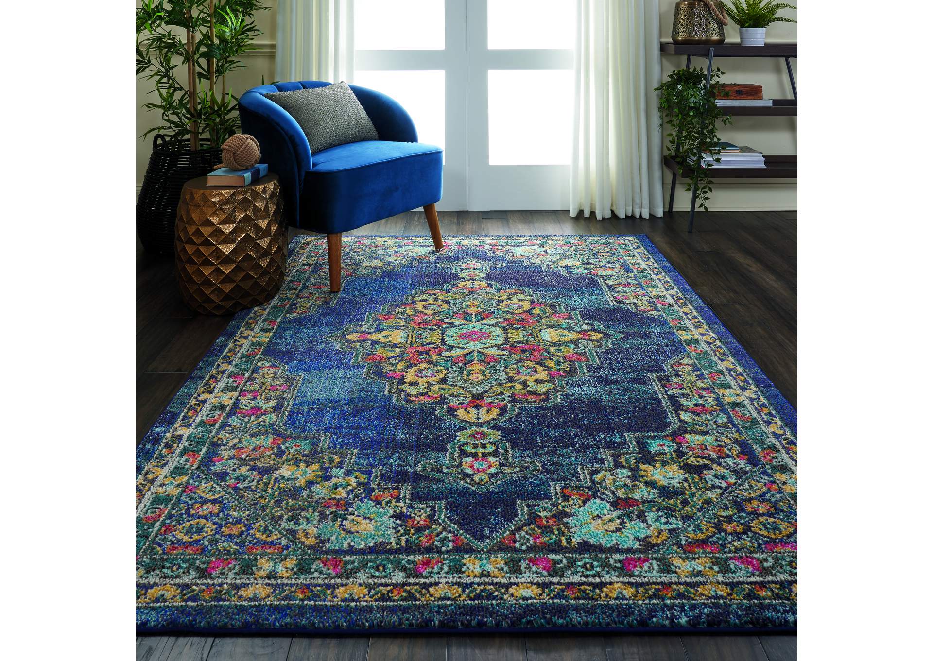 Nourison Passionate PST01 Dark Blue Multicolor 5'x7' Kashan Area Rug,Nourison