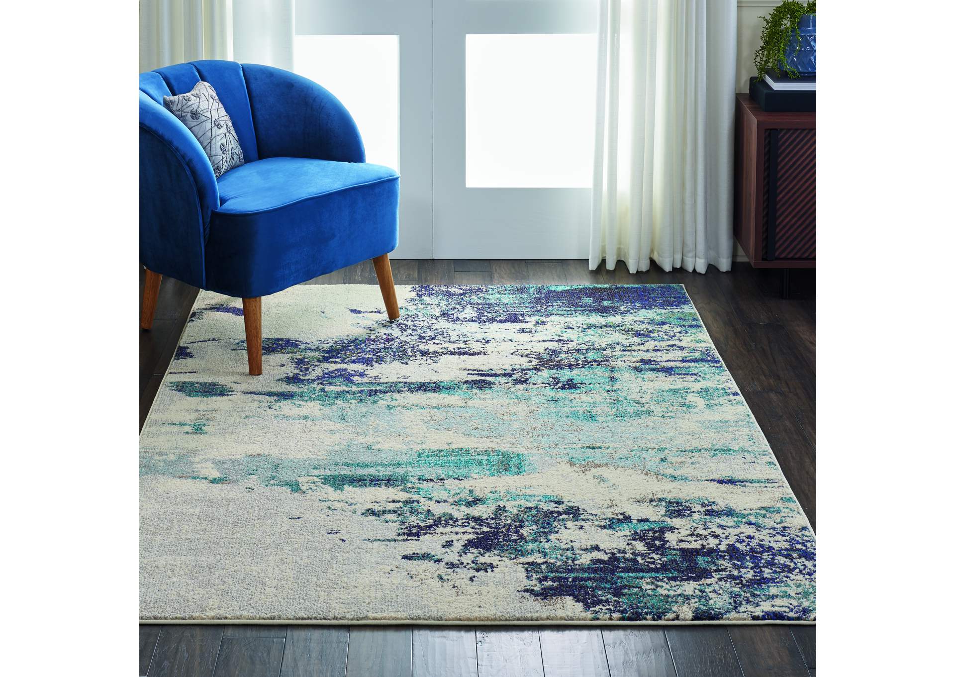 Nourison Celestial CES02 Blue and White 5'x7' Beach Area Rug,Nourison