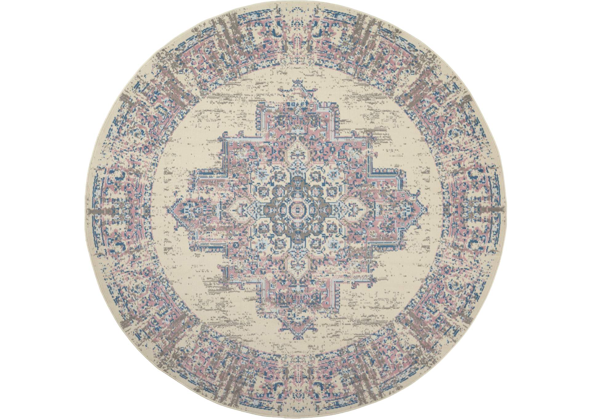 Nourison Grafix GRF14 White and Pink 8' Round Large Rug,Nourison
