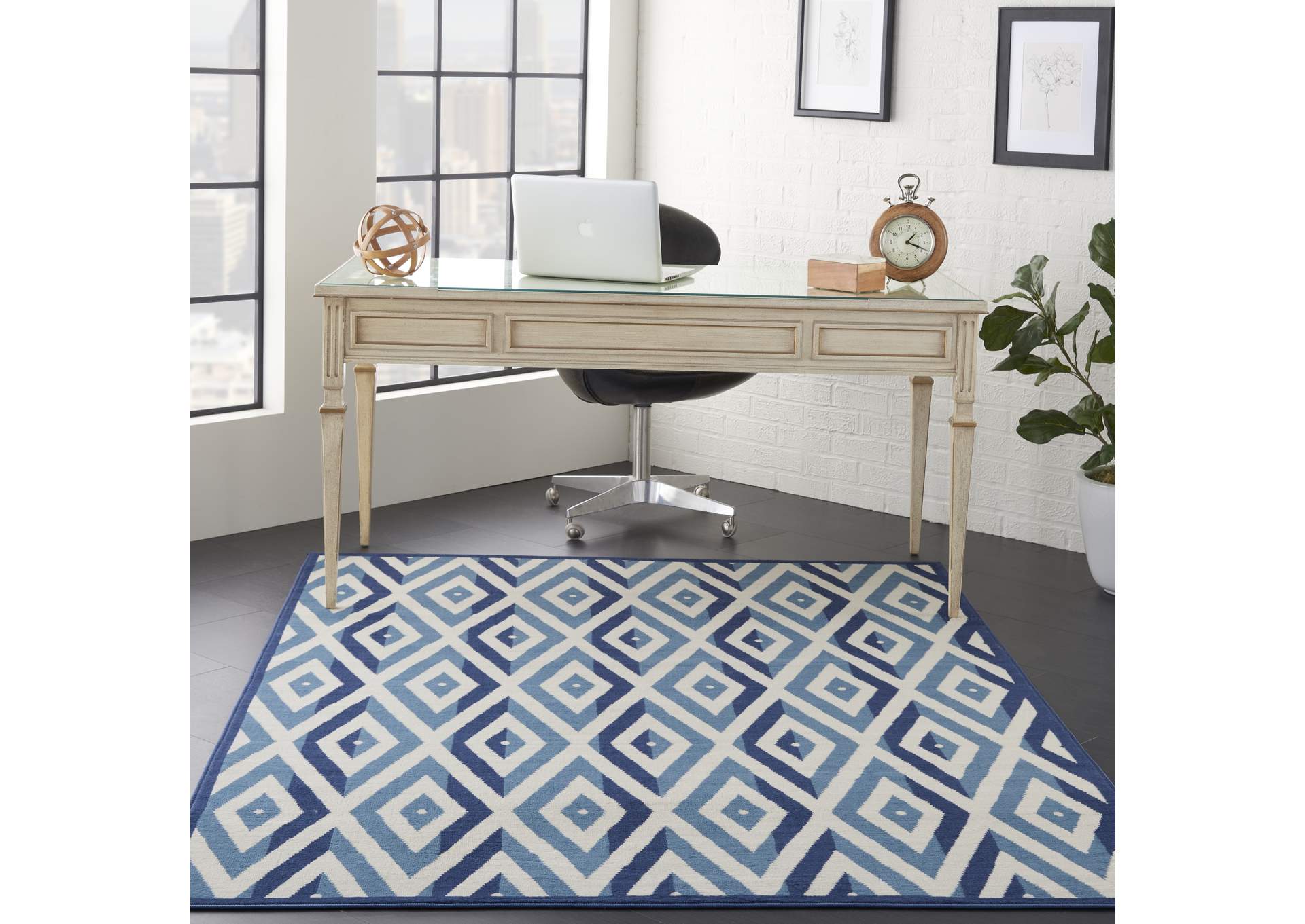 Nourison Grafix GRF18 Blue and White 5'x7' Area Rug,Nourison