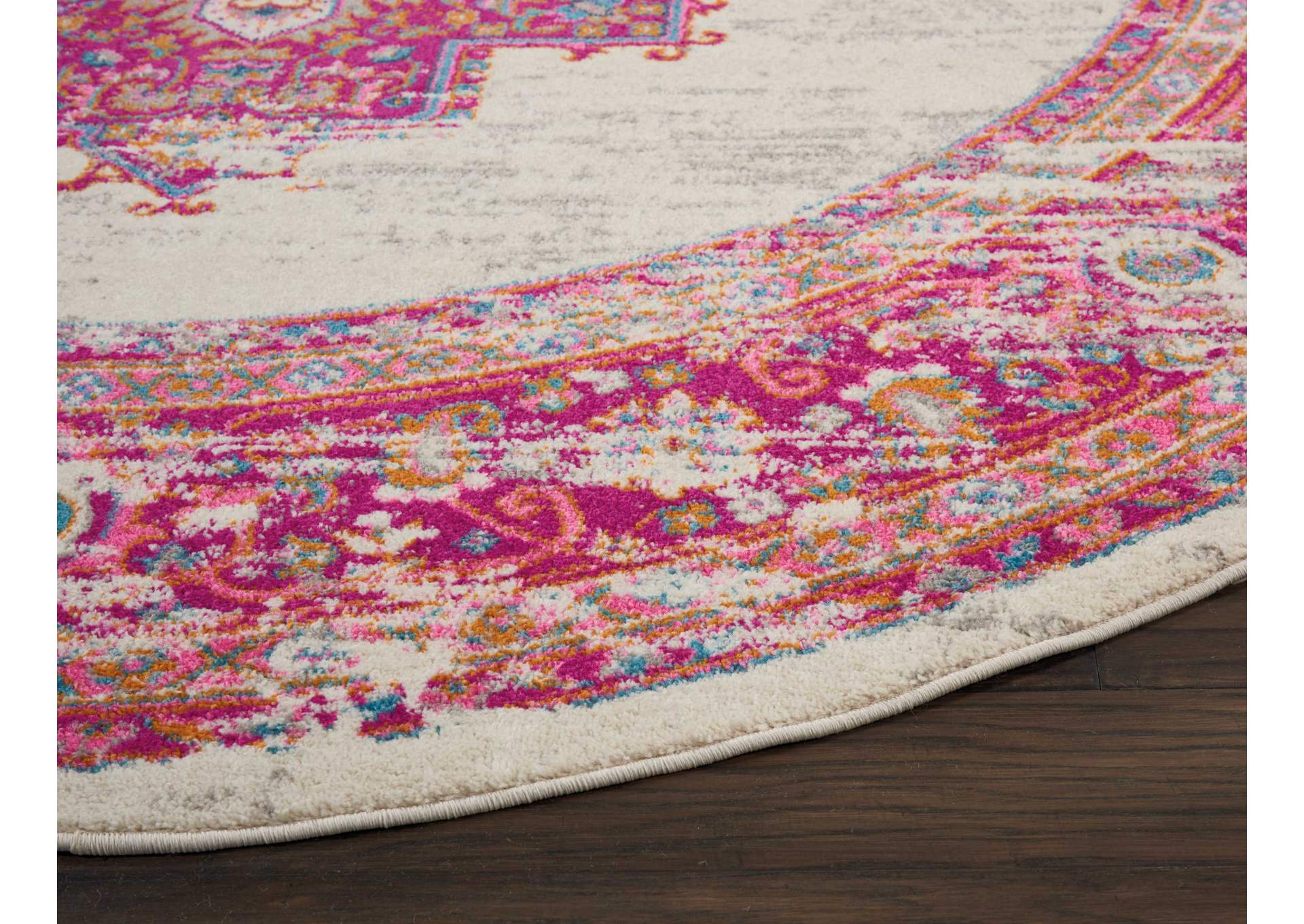 Nourison Passion PSN03 Pink and White 8' Round Large Rug,Nourison