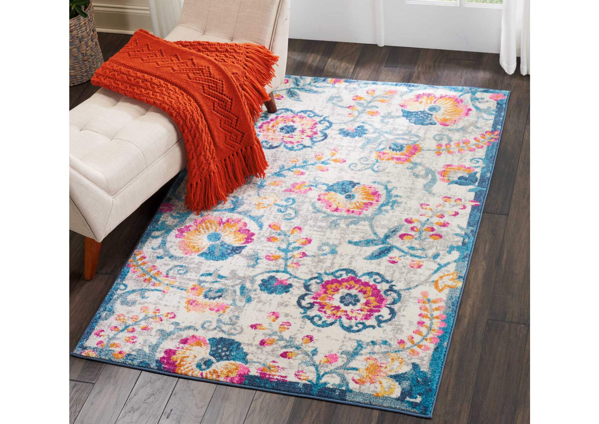 Nourison Passion PSN19 White Multicolor 4'x6' Floral Area Rug,Nourison