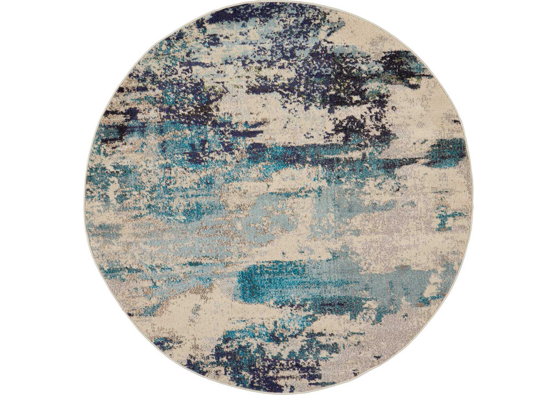 Nourison Celestial CES02 Blue and White 5' Round Beach Area Rug,Nourison