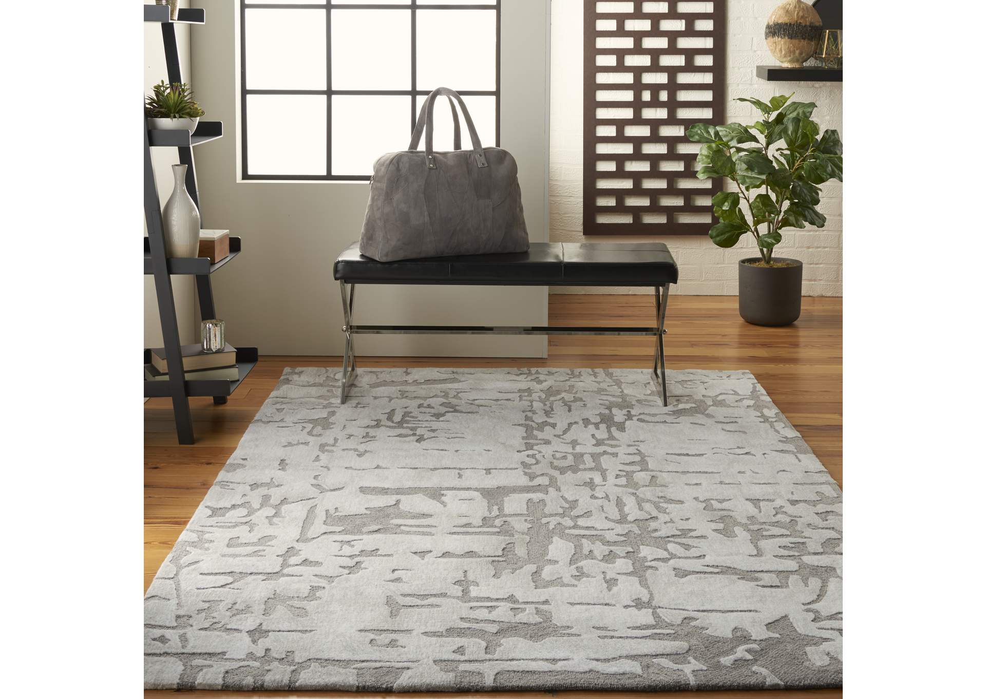 Nourison Symmetry SMM03 Silver 4'x6' Area Rug,Nourison