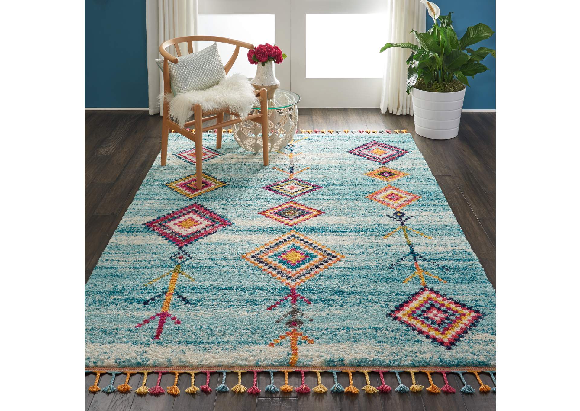 Nourison Nomad NMD04 Aqua Multicolor 5'x8' Scandinavian Area Rug,Nourison