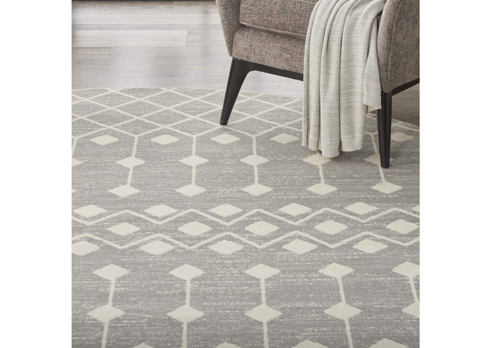 Nourison Grafix 8' Round Grey Area Rug,Nourison