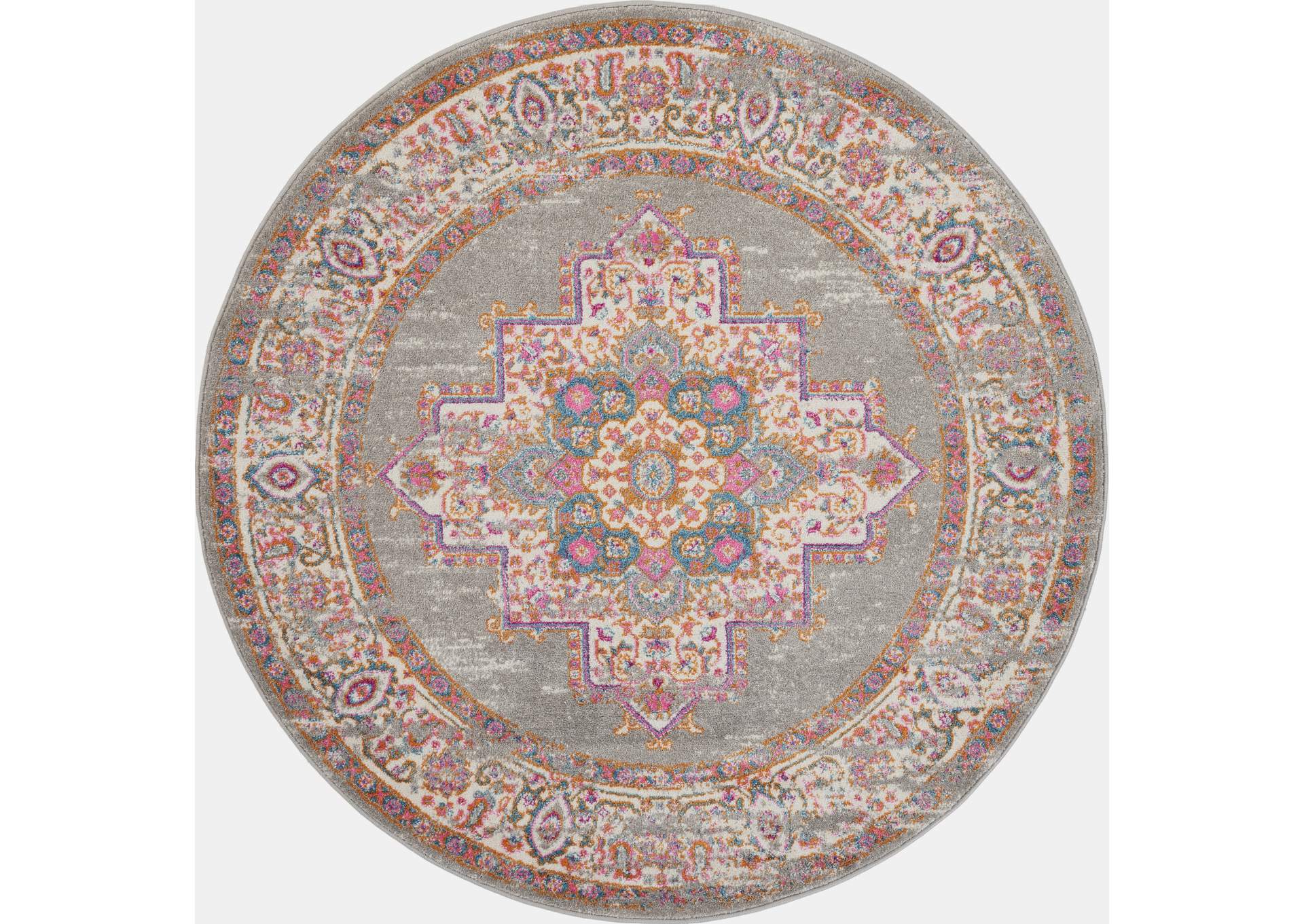 Nourison Passion PSN03 Grey 4' Round Vintage Area Rug,Nourison