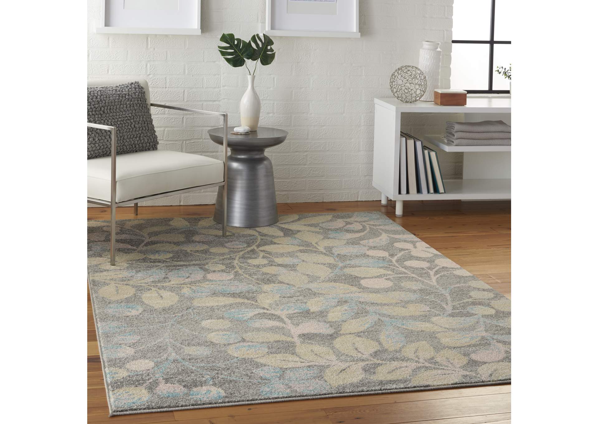 Nourison Tranquil TRA03 Beige and Grey 5'x7' Botanical Area Rug,Nourison