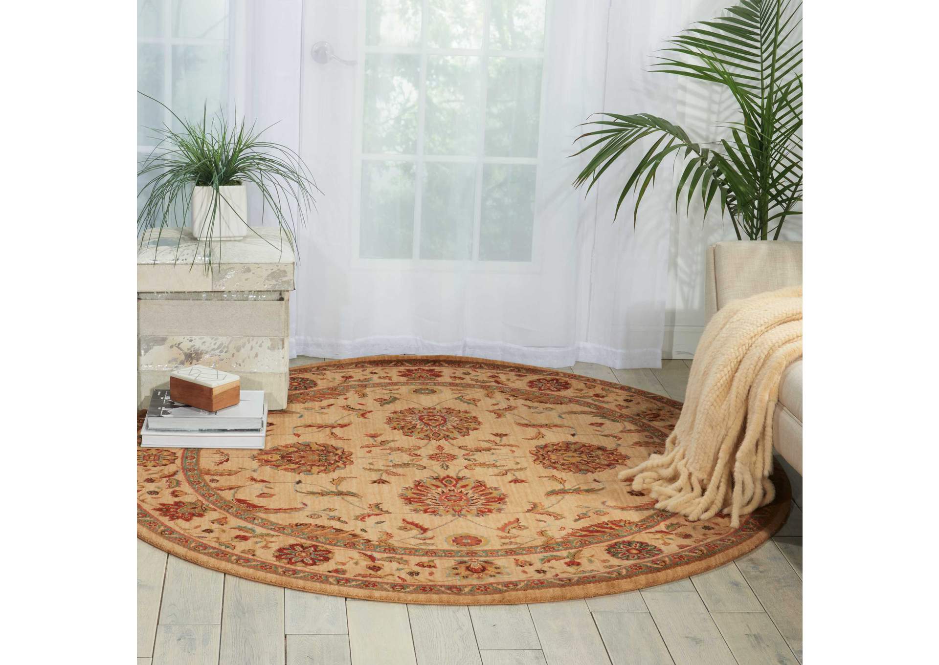 Nourison Living Treasures LI04 Beige and Red 8' Round Rug,Nourison