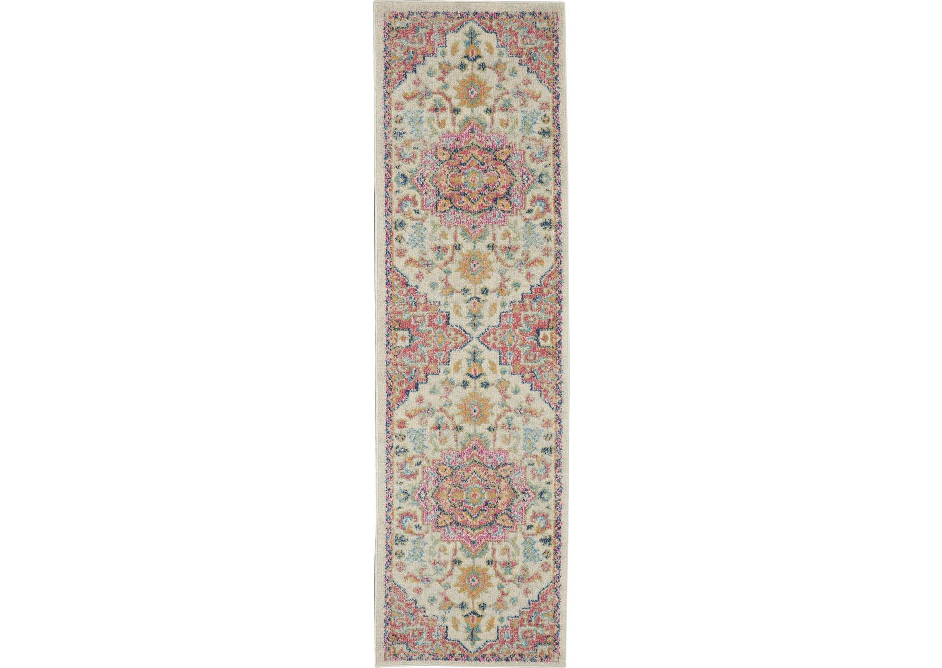 Nourison Passion 8' Runner Ivory, Pink Bohemian Area Rug,Nourison
