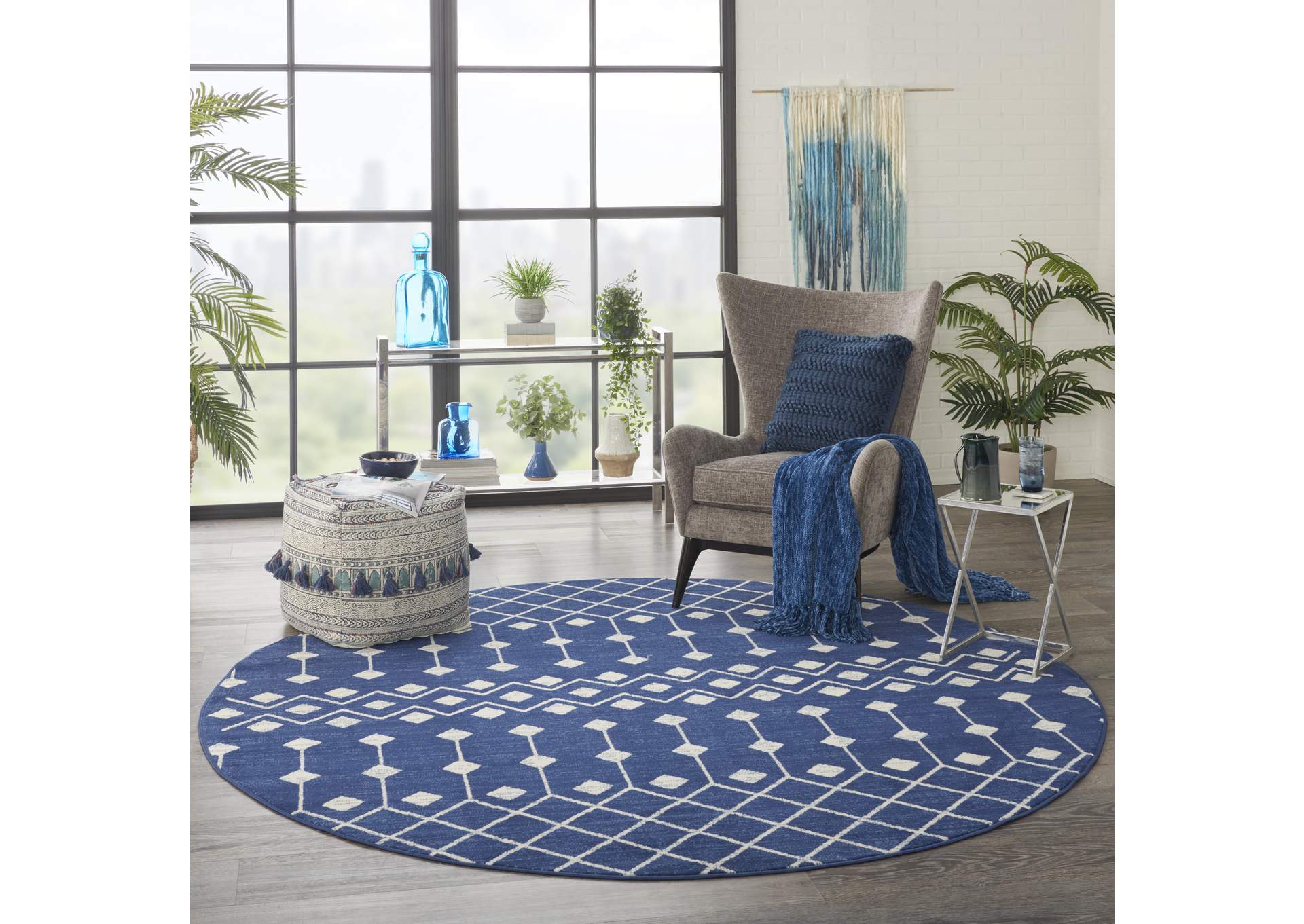 Nourison Grafix 8' Round Navy Area Rug,Nourison