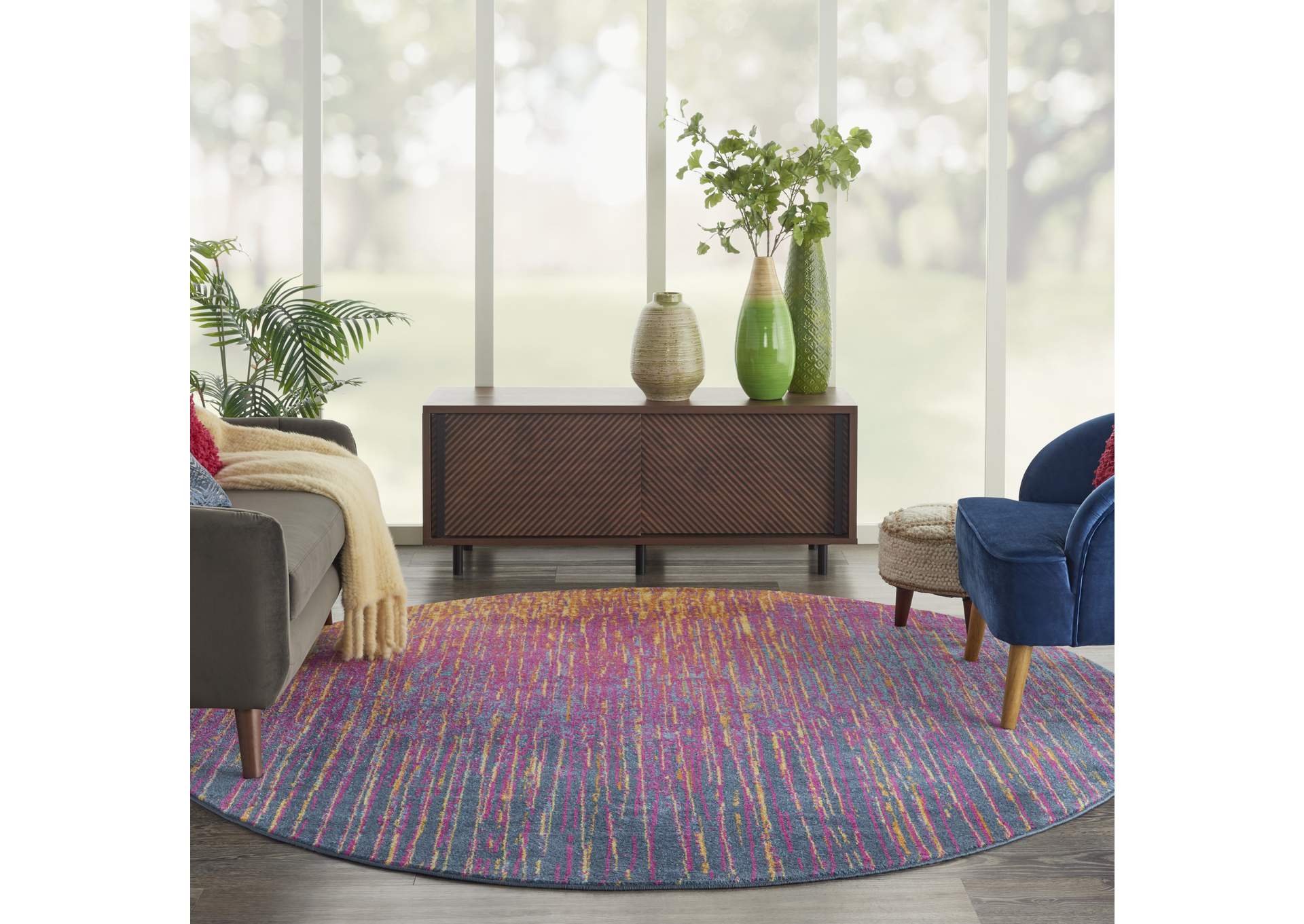 Nourison Passion PSN09 Multicolor 8' Round Colorful Area Rug,Nourison