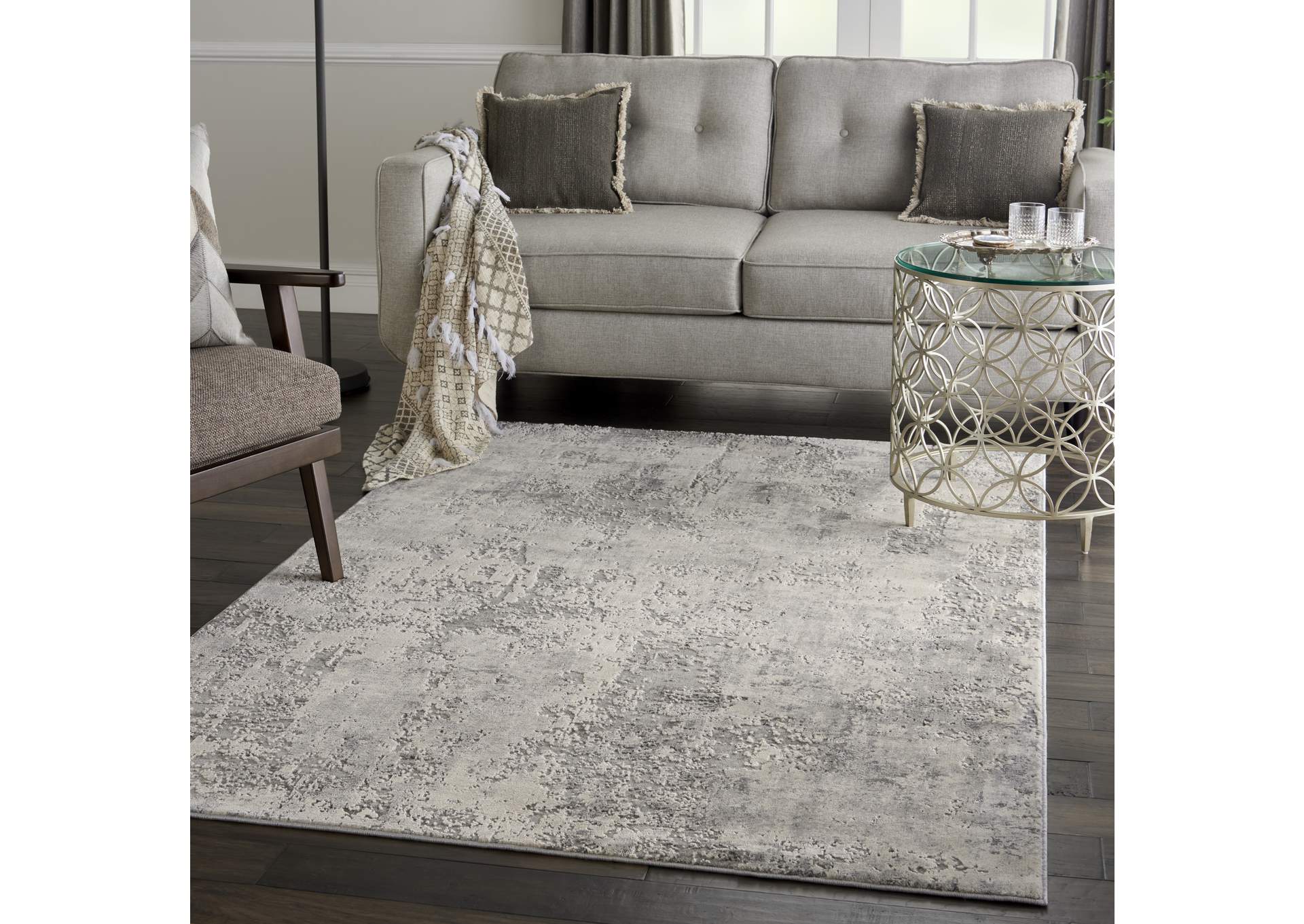 Nourison Rustic Textures RUS07 Ivory and Grey 5'x7' Abstract Area Rug,Nourison