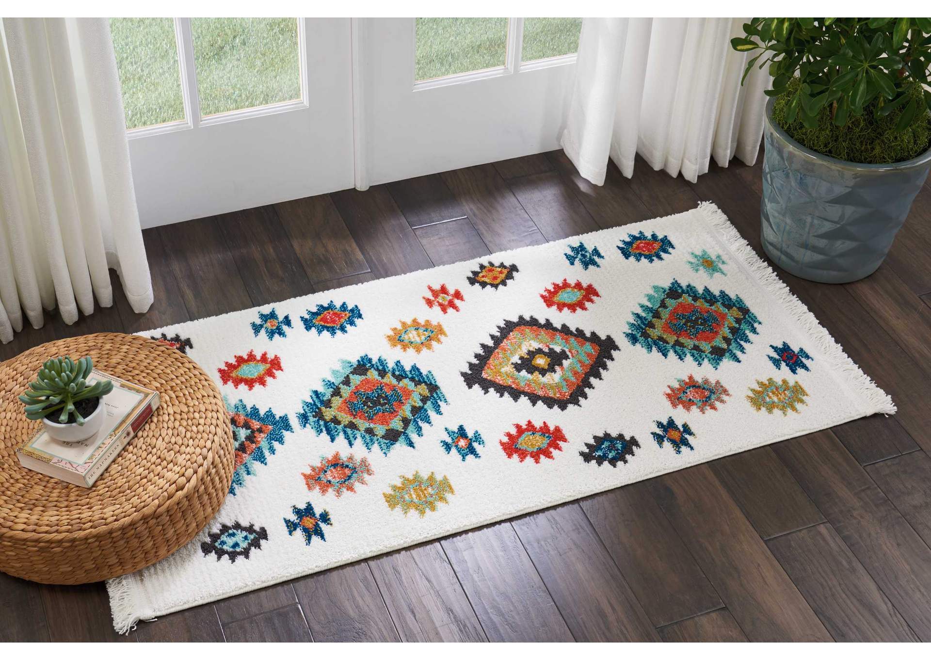 Nourison South Western 2' X 4' White Southwestern Tribal Area Rug,Nourison