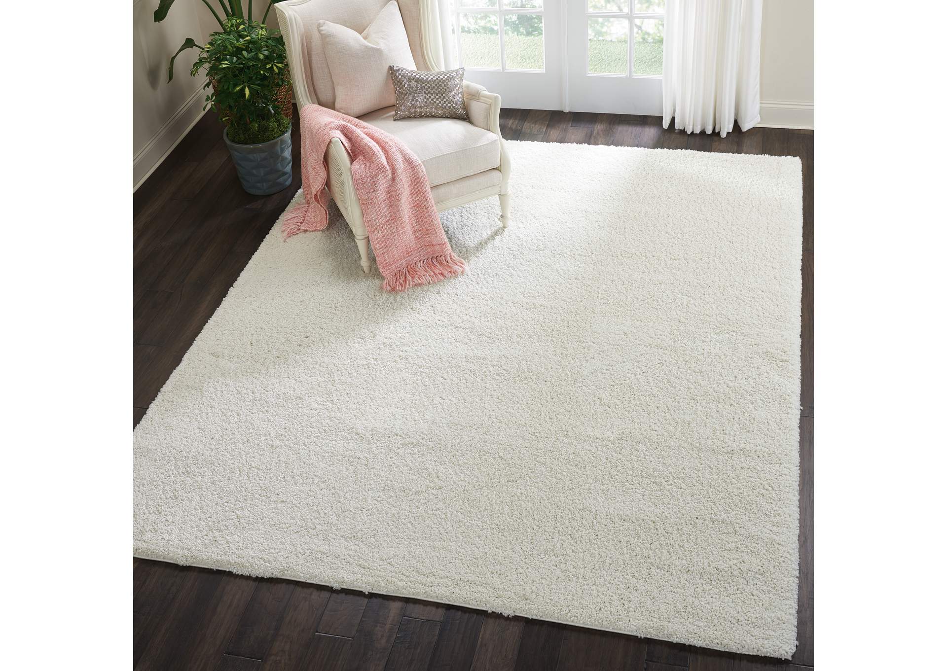 Nourison Malibu Shag MSG01 White 8'x10' Large Rug,Nourison