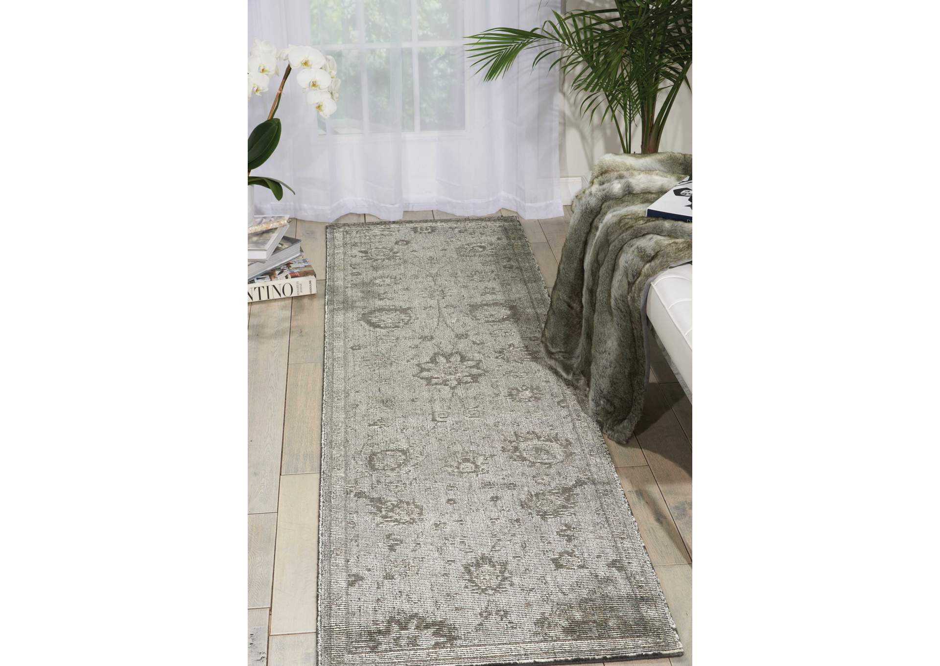 Nourison Luminance LUM06 Grey 8' Runner Hallway Rug,Nourison