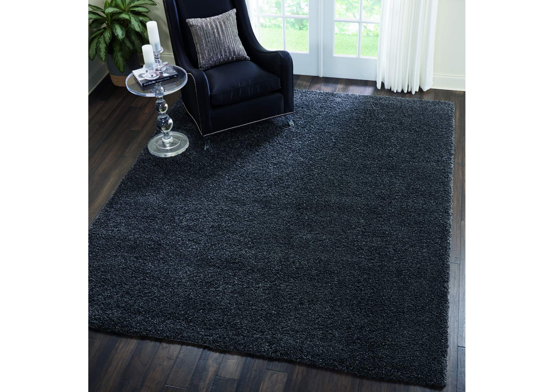 Nourison Malibu Shag MSG01 Charcoal 8'x10' Large Rug,Nourison