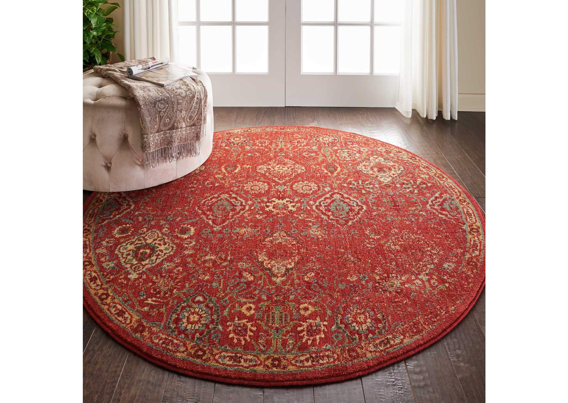 Nourison Somerset ST90 Red 6' Round Oriental Area Rug,Nourison