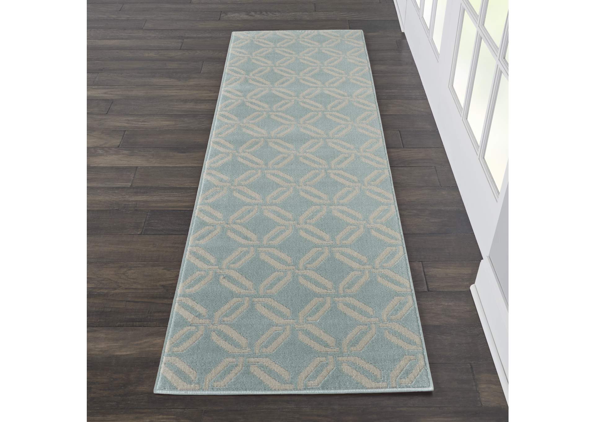 Nourison Jubilant JUB17 Aqua 7' Runner Low-pile Hallway Rug,Nourison