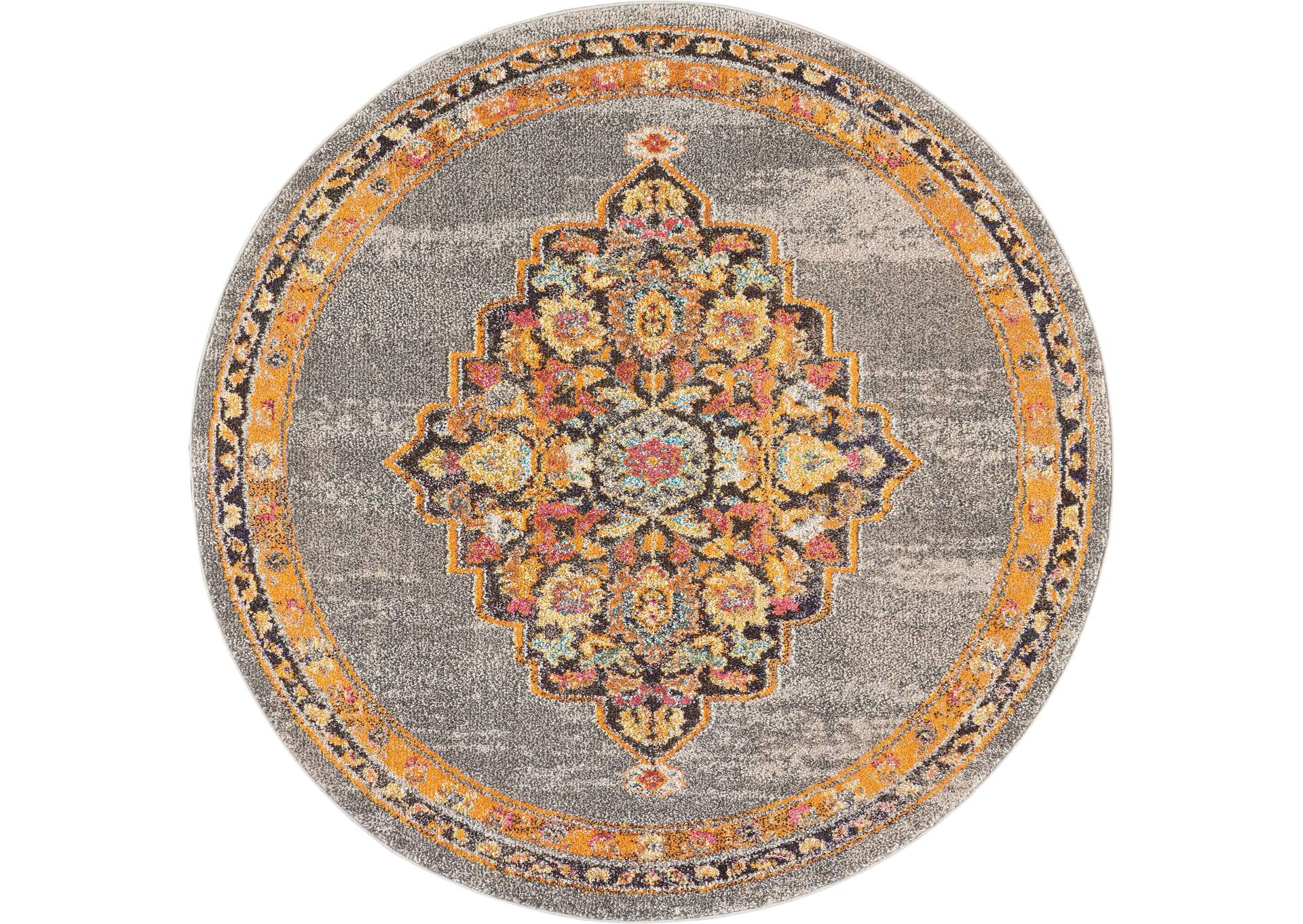 Nourison Passionate PST01 Grey Multicolor 5' Round Persian Area Rug,Nourison