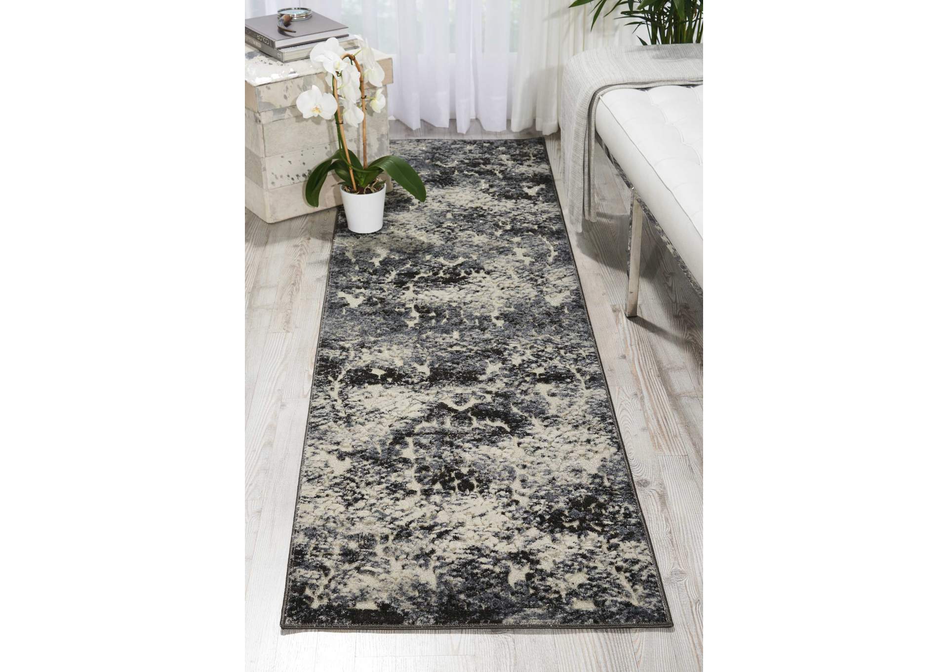 Michael Amini Gleam MA603 Grey and White 8' Runner Hallway Rug,Nourison