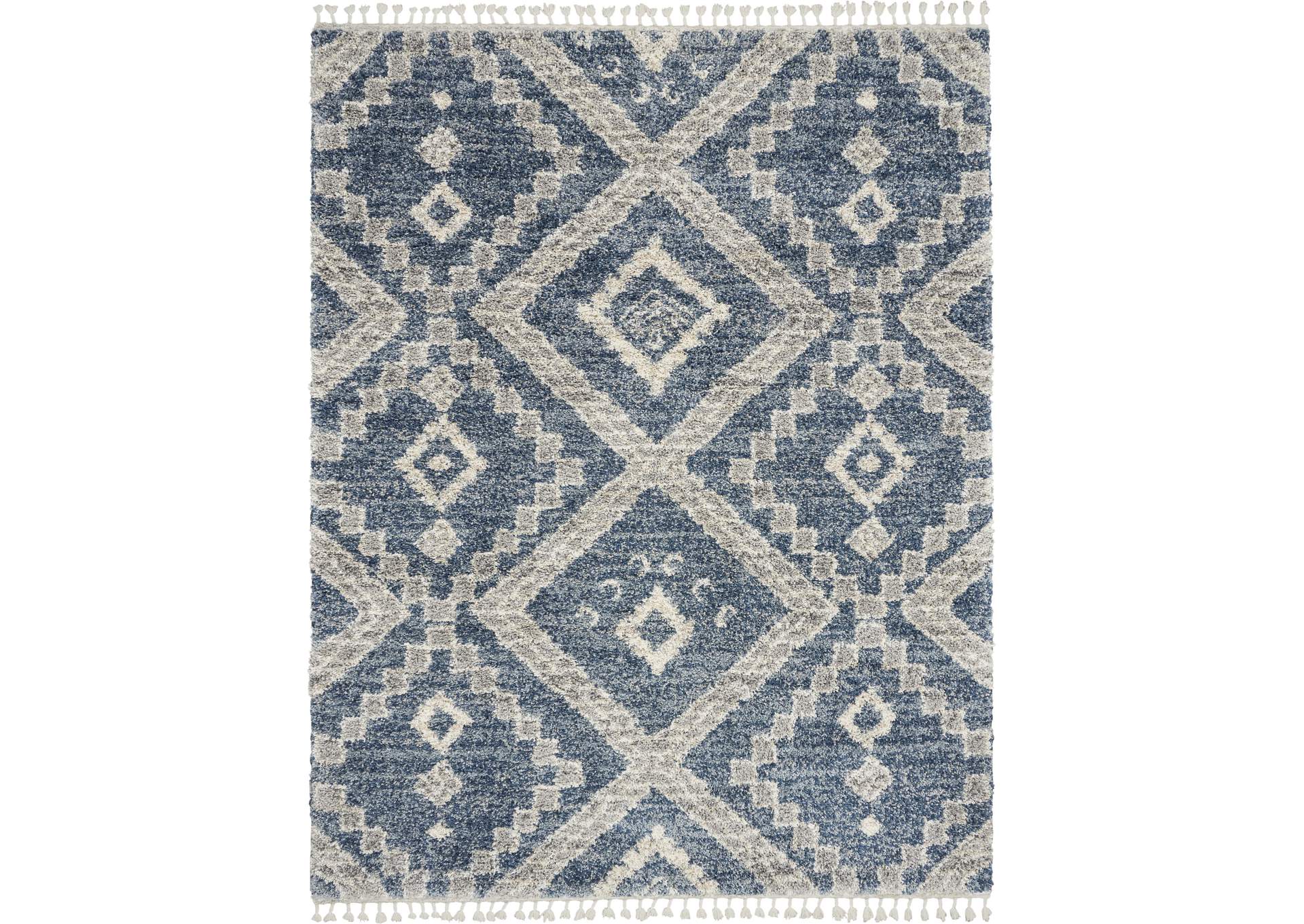 Nourison Oslo Shag OSL02 8'x11' Large Dark Blue and Grey Scandinavian Shag Rug,Nourison