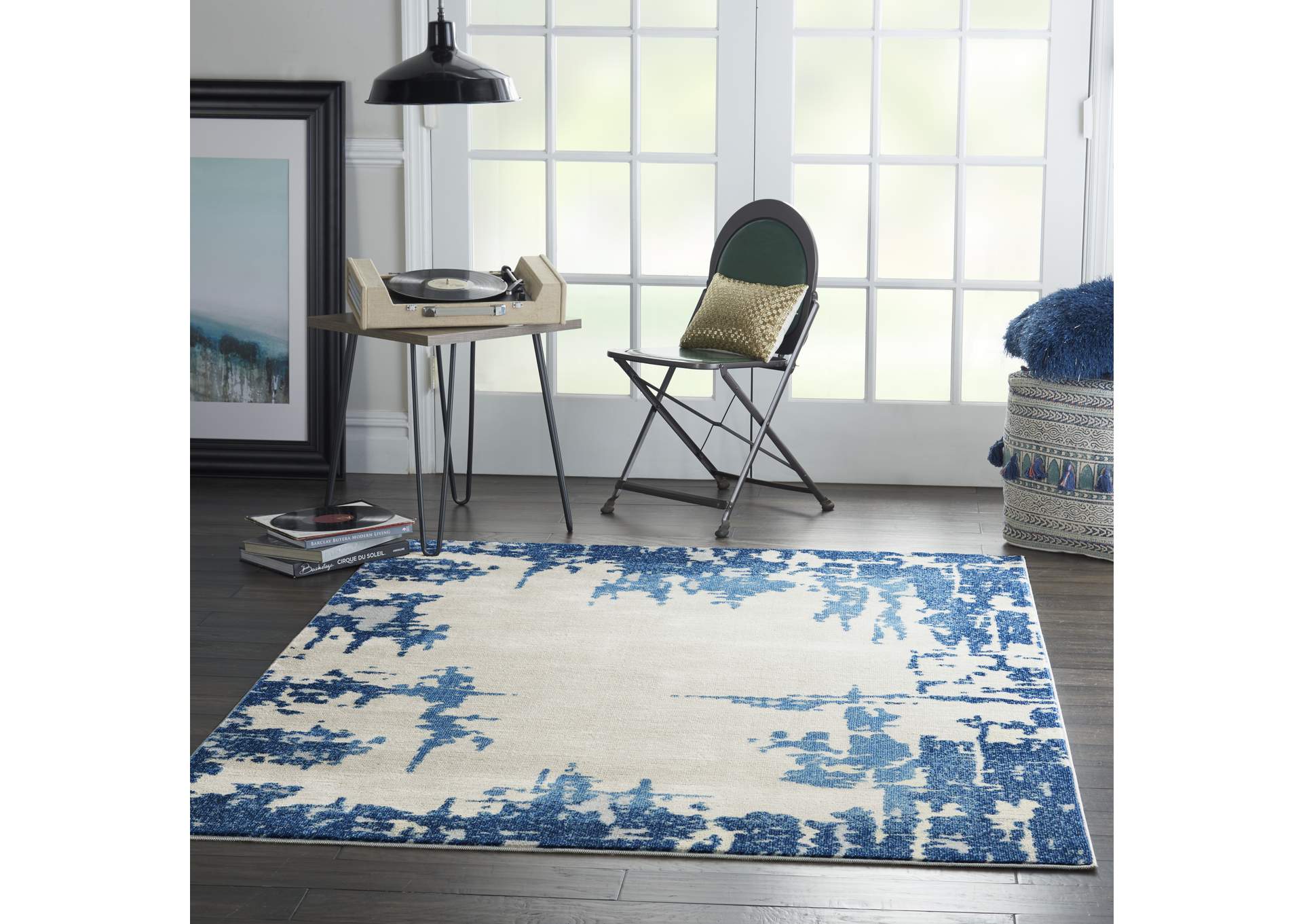Nourison Etchings 4' x 6' Ivory/Blue Abstract Area Rug,Nourison