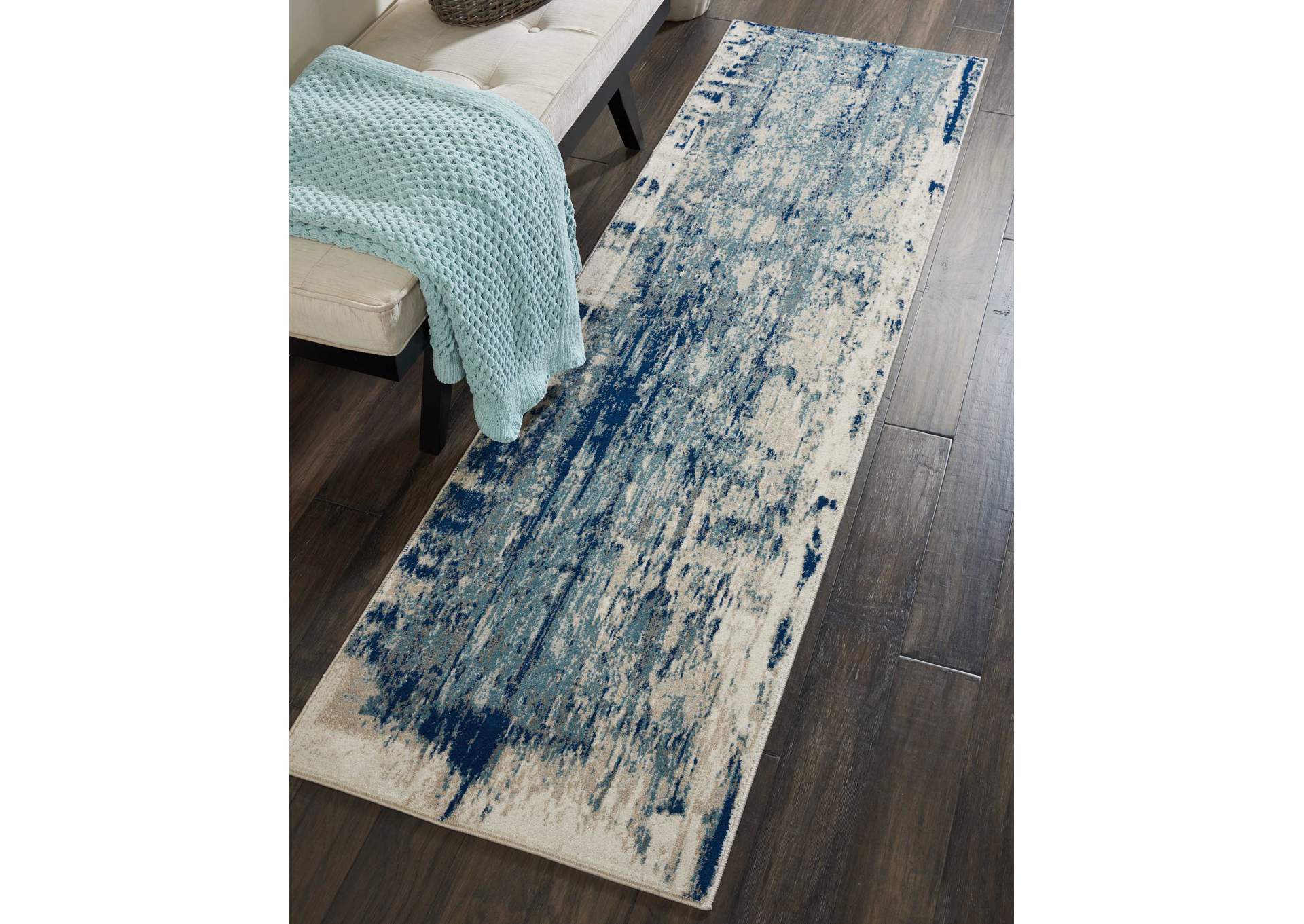 Nourison Maxell MAE16 Blue and Ivory 8' Runner Hallway Rug,Nourison