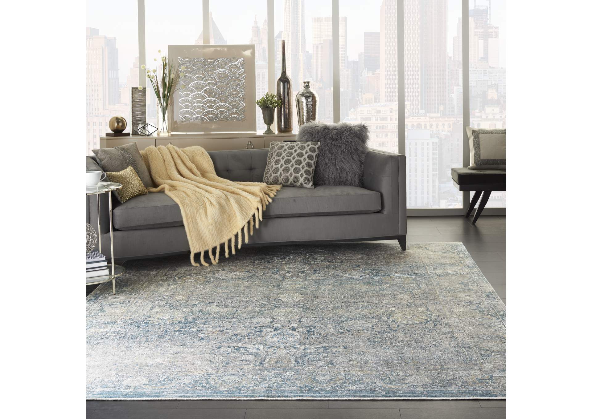 Nourison Starry Nights 8'x10' Cream and Blue Vintage Area Rug,Nourison