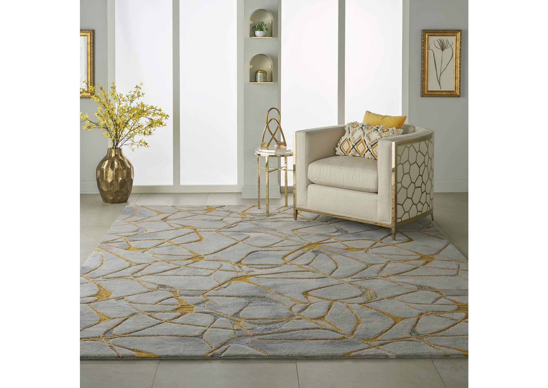 Nourison Symmetry SMM05 Gold and Grey 9'x12' Oversized Textured Rug,Nourison