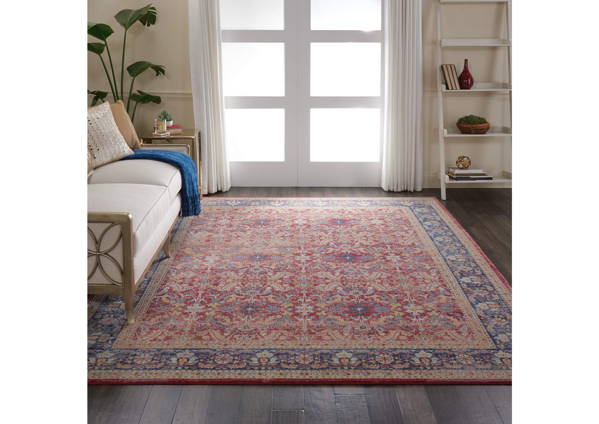 Nourison Ankara Global ANR02 Red and Blue Multicolor 8'x10' Large Low-pile Rug,Nourison