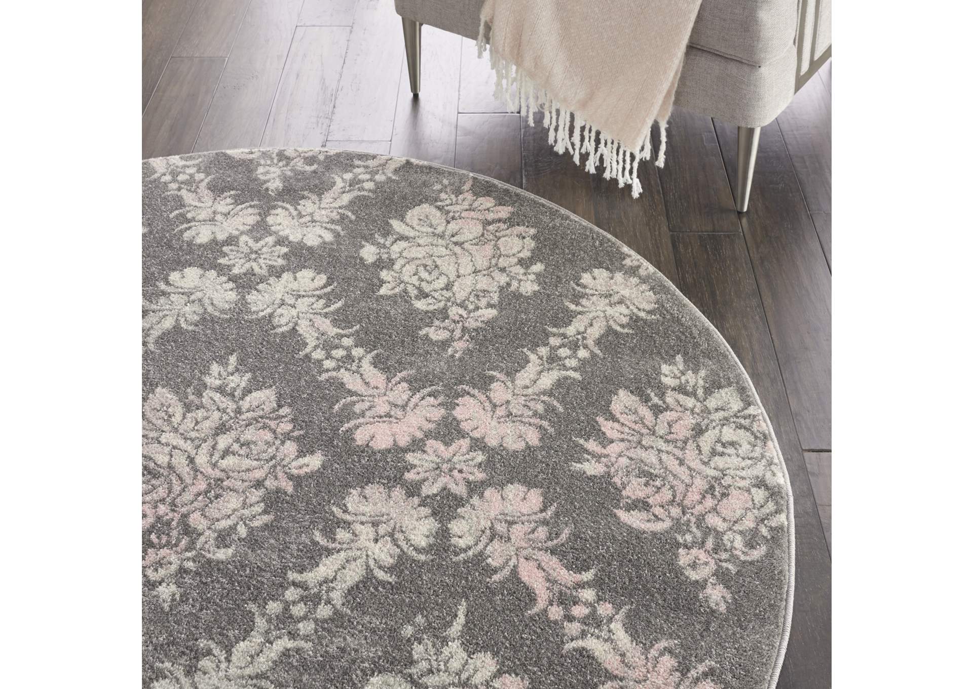 Nourison Tranquil TRA09 Pink and Grey 5' Round Vintage Area Rug,Nourison