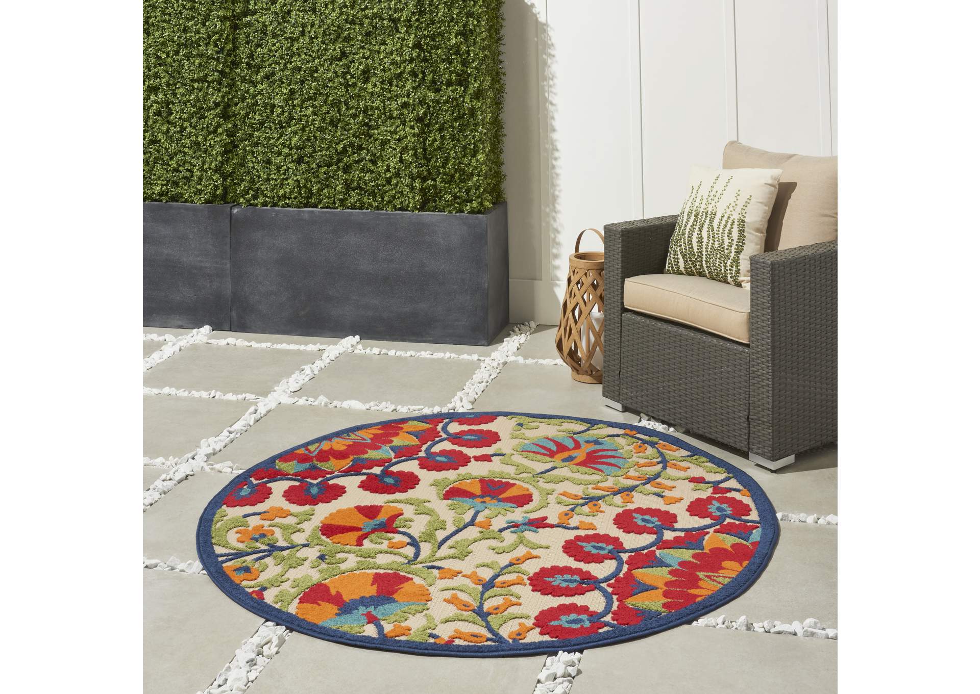 Nourison Aloha ALH20 5' Round Red Multicolor Easy-care Indoor-outdoor Rug,Nourison