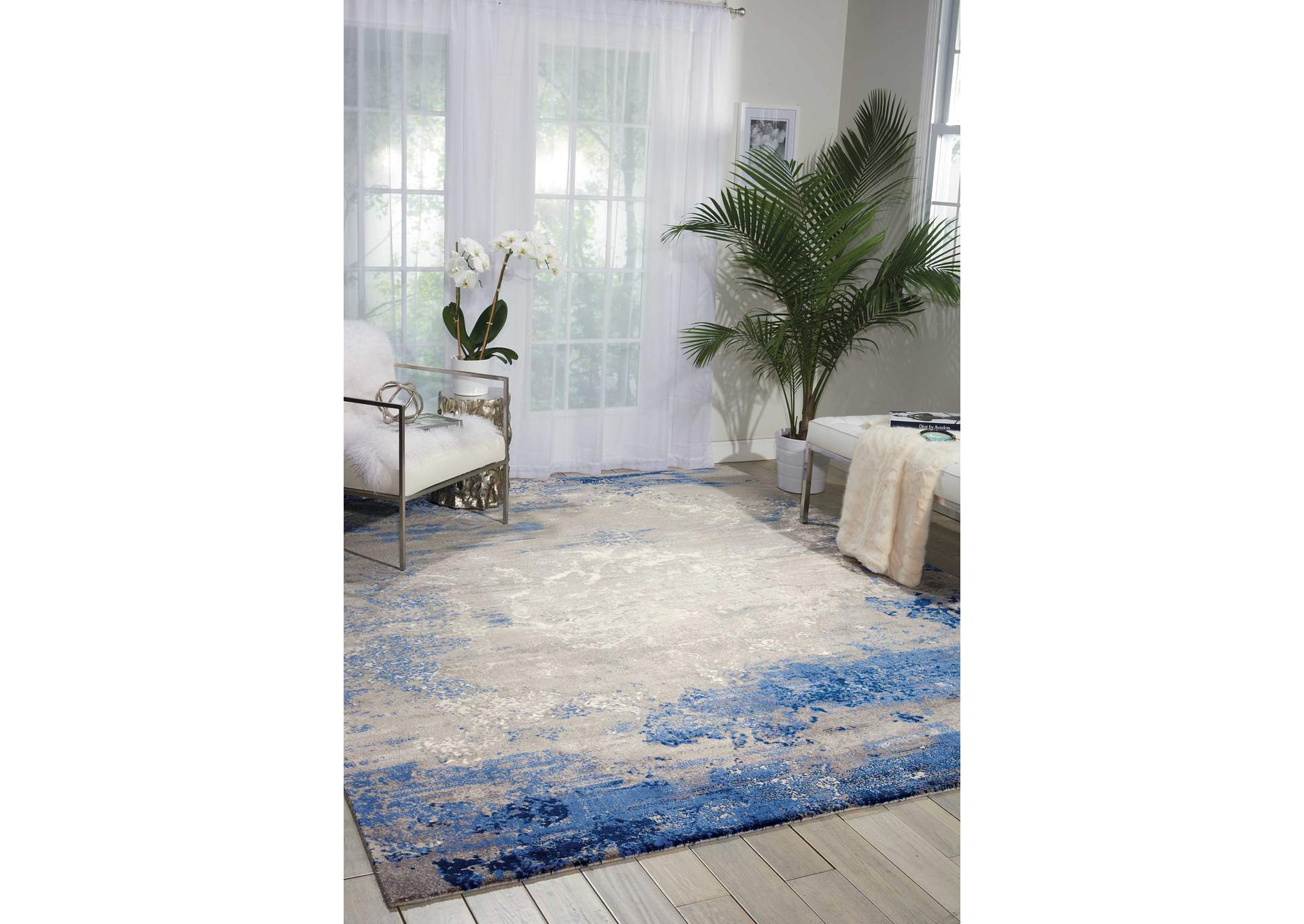 Nourison Twilight TWI22 Blue and Grey 8'x10' Large Rug,Nourison