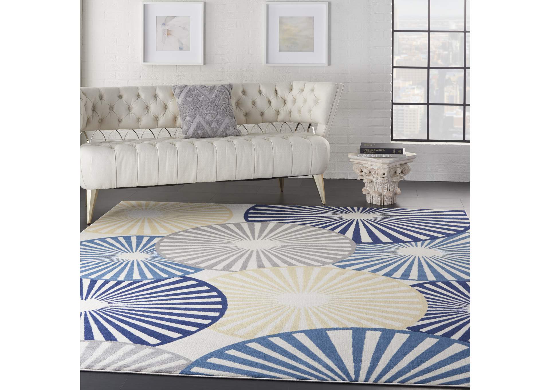 Nourison Grafix GRF20 White and Blue 8'x10' Large Rug,Nourison