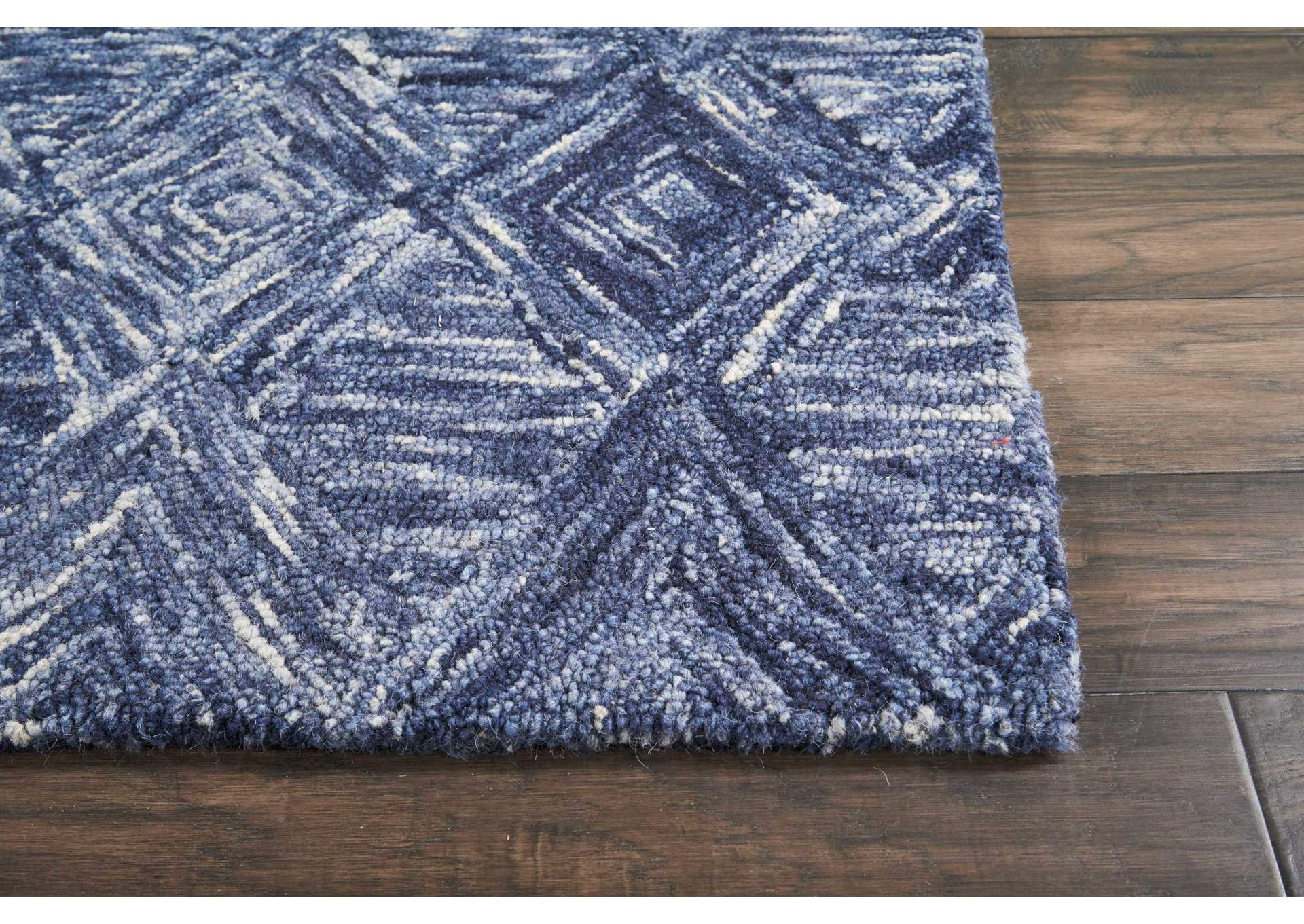 Nourison Linked Blue 8' Runner Wool Hallway Rug,Nourison