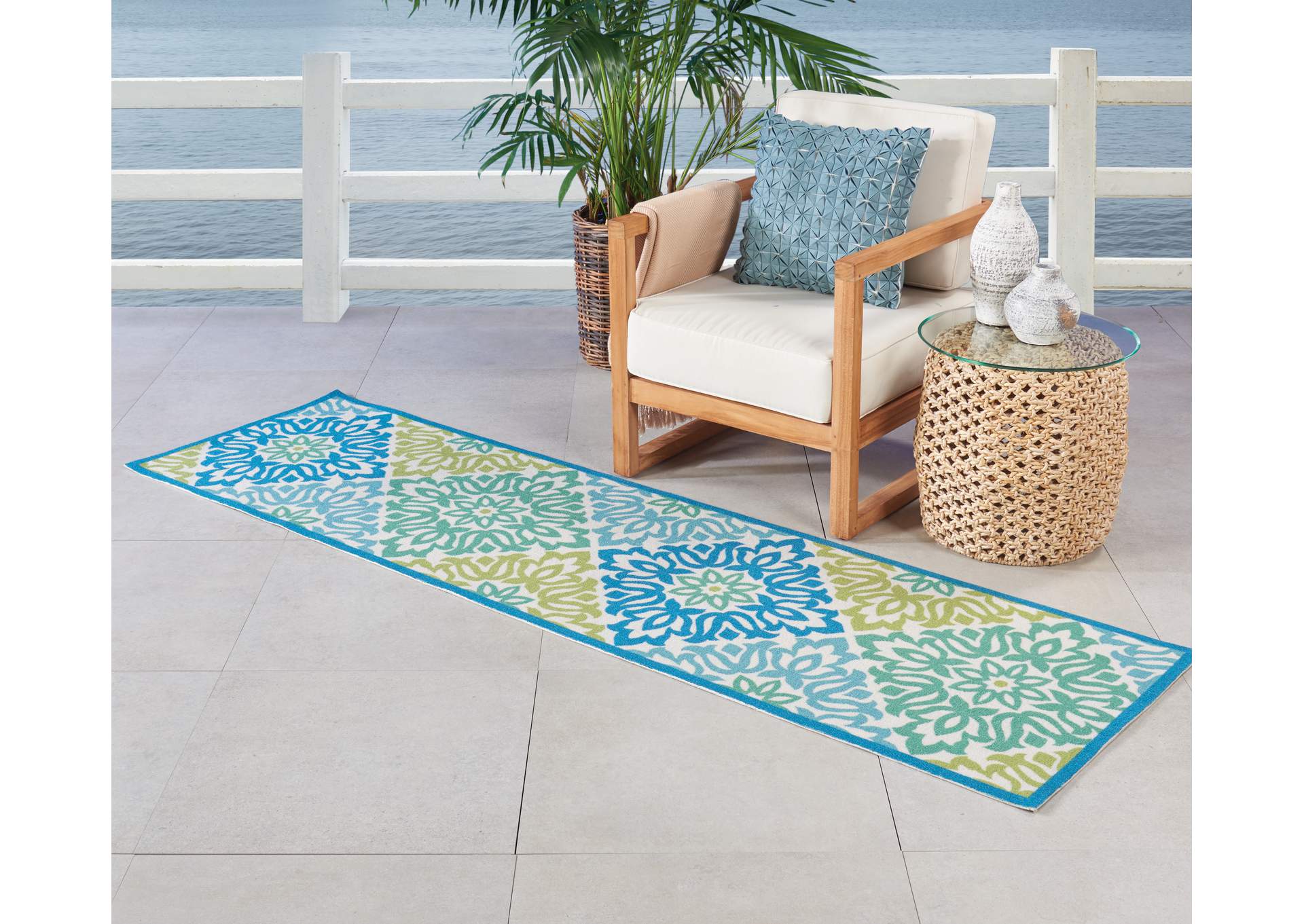 Waverly Sun N Shade SND23 Blue 8' Runner Hallway Rug,Nourison