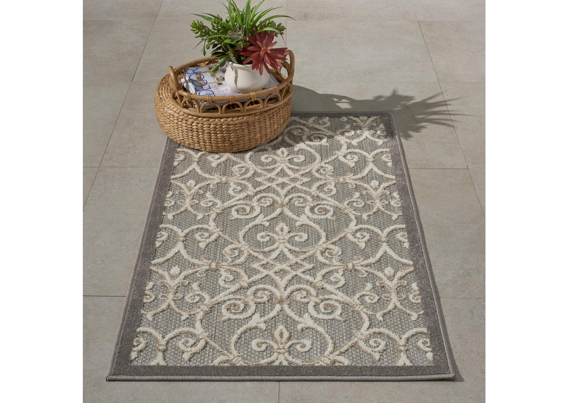 Nourison Aloha 3'x4' Grey Patio Area Rug,Nourison