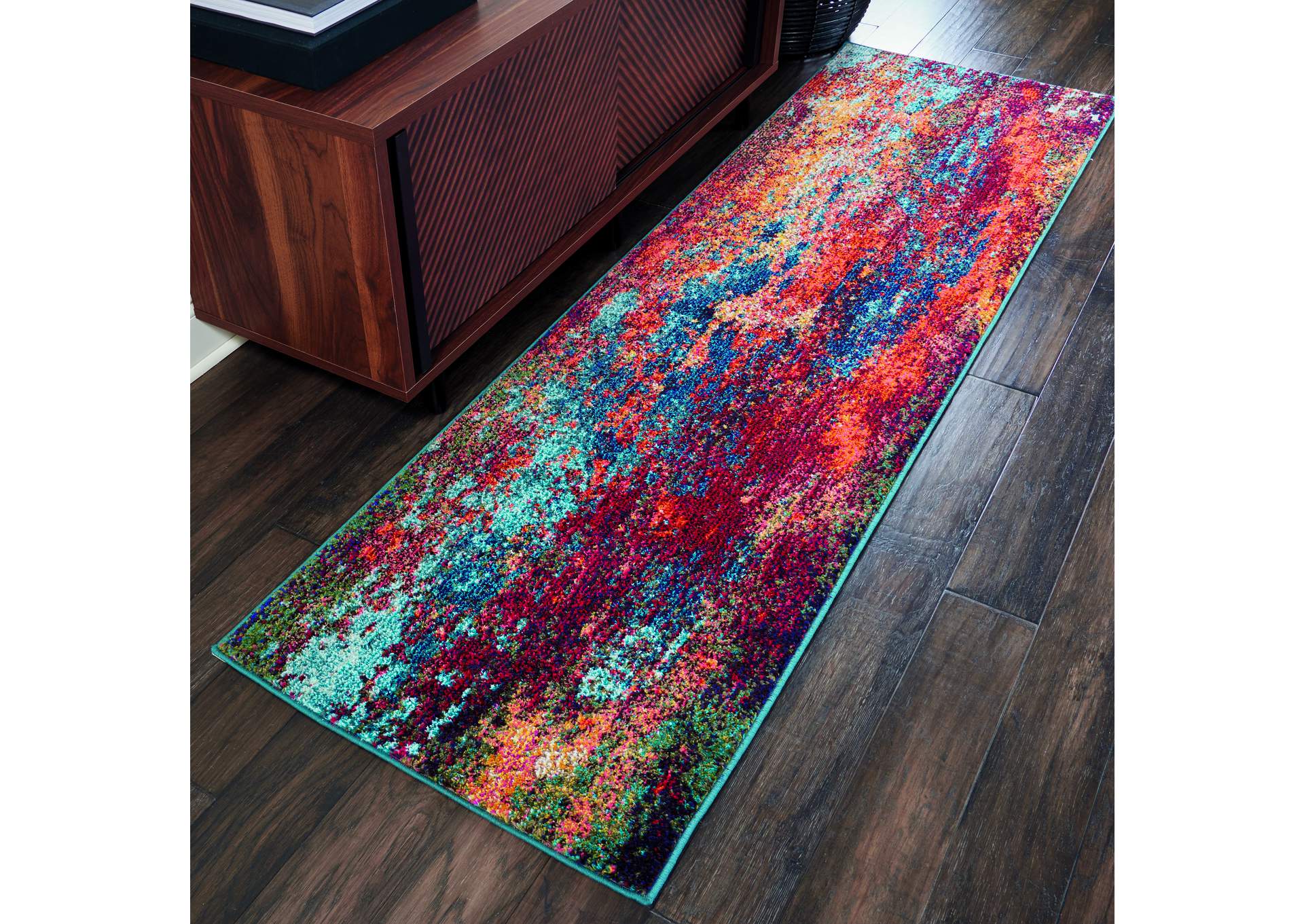 Nourison Celestial CES08 Blue and Red 8' Runner Hallway Rug,Nourison