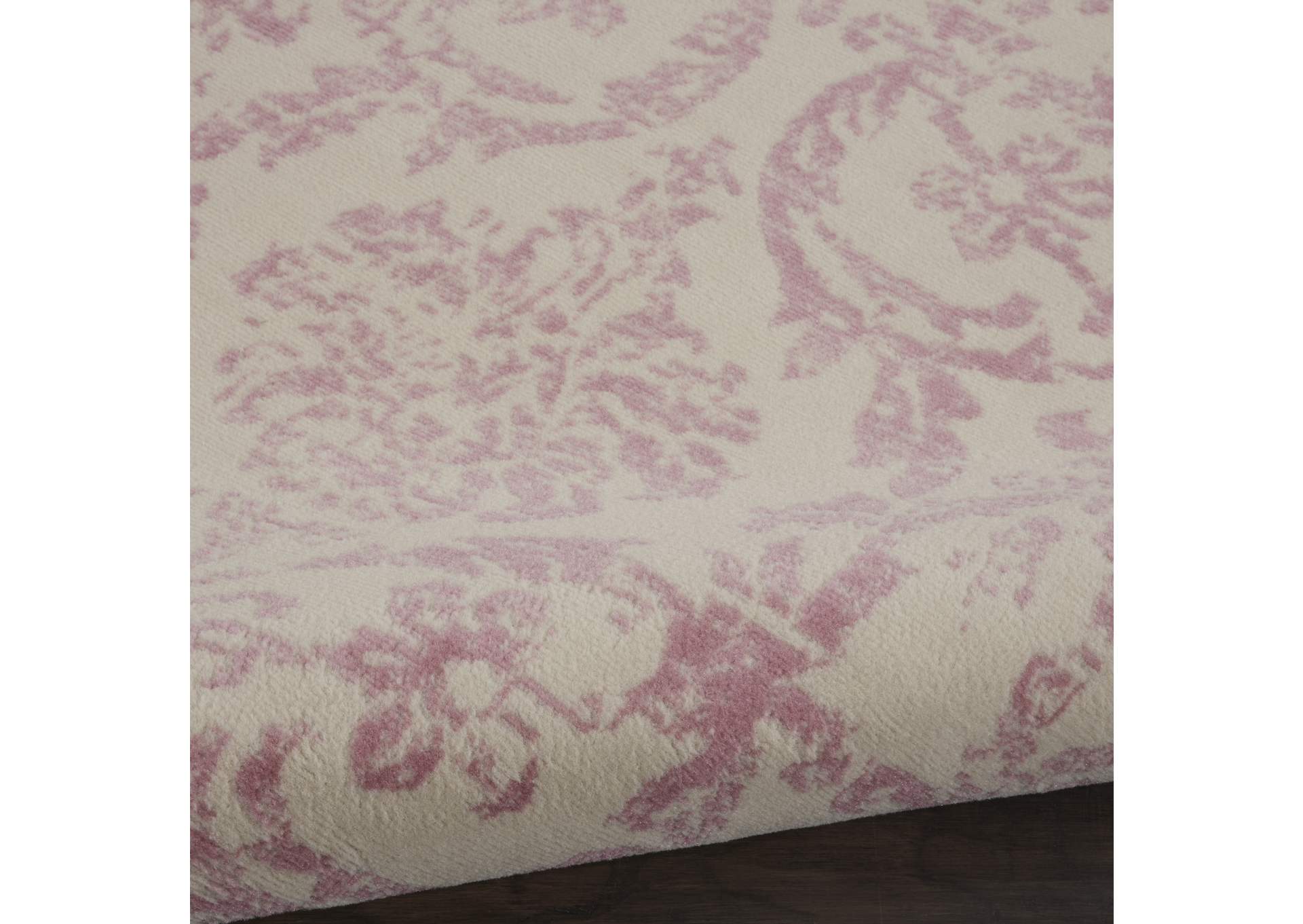 Nourison Jubilant JUB09 White and Pink 5' Round Farmhouse Area Rug,Nourison
