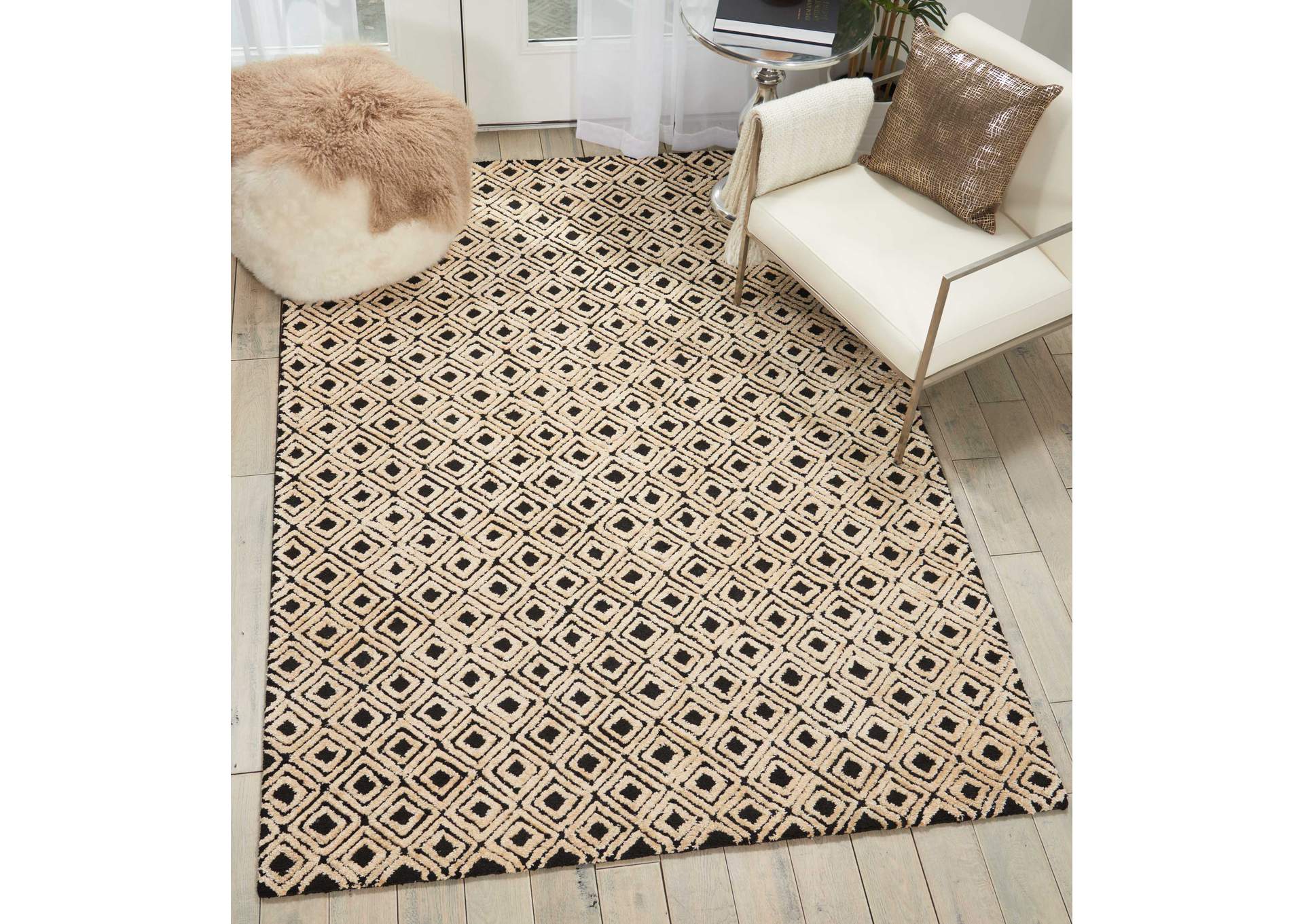 Nourison Deco Mod DEC02 Black/Beige 5'x7' Area Rug,Nourison