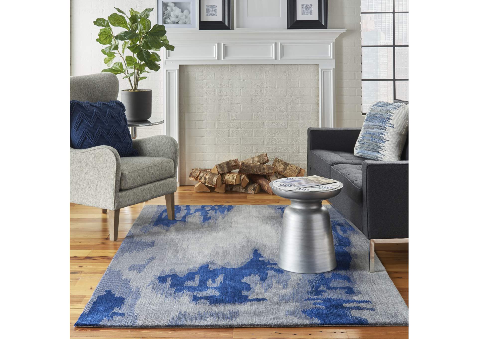 Nourison Symmetry SMM10 Navy Blue and Grey Artistic Area Rug,Nourison