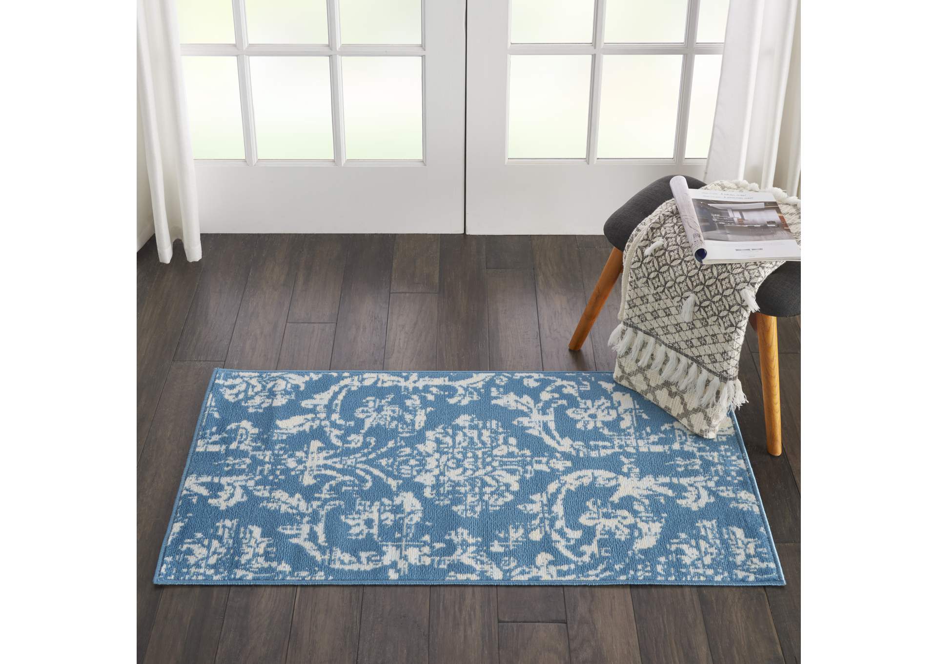 Nourison Jubilant 2' x 4' Small Blue Damask Area Rug,Nourison