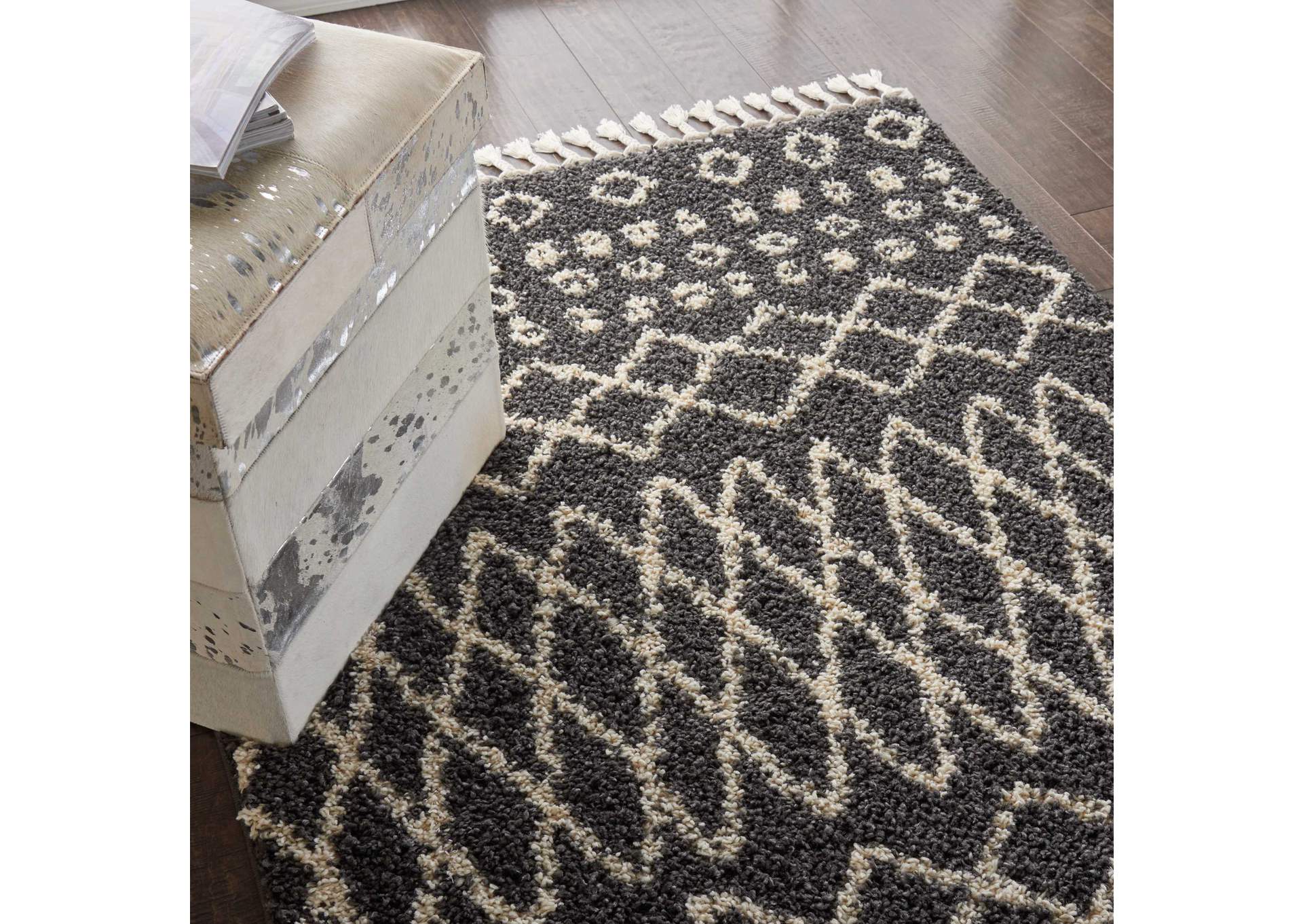 Nourison Moroccan Shag MRS02 Black 5'x8' Plush Area Rug,Nourison