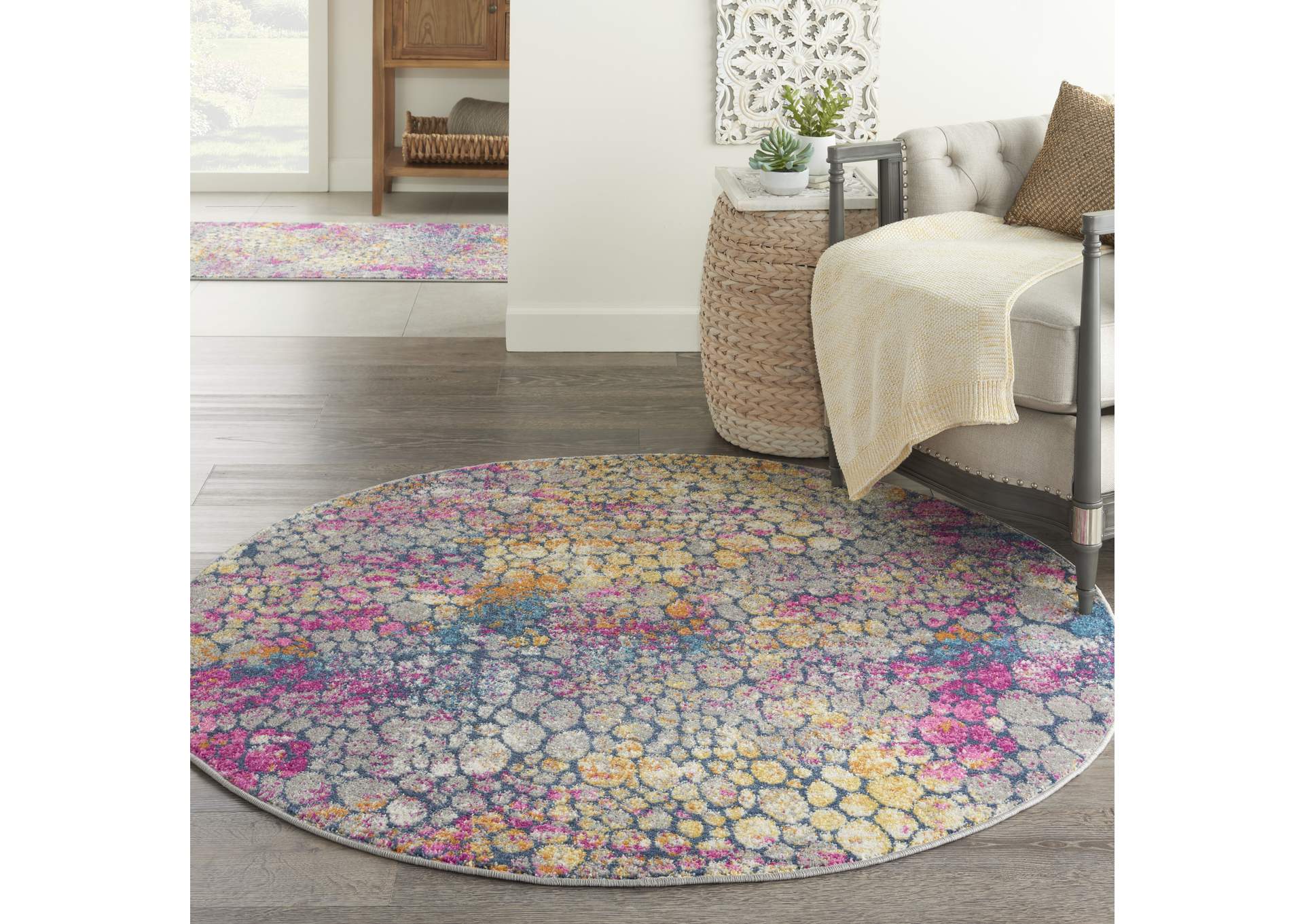 Nourison Passion 4' Round Yellow Multicolor Area Rug,Nourison