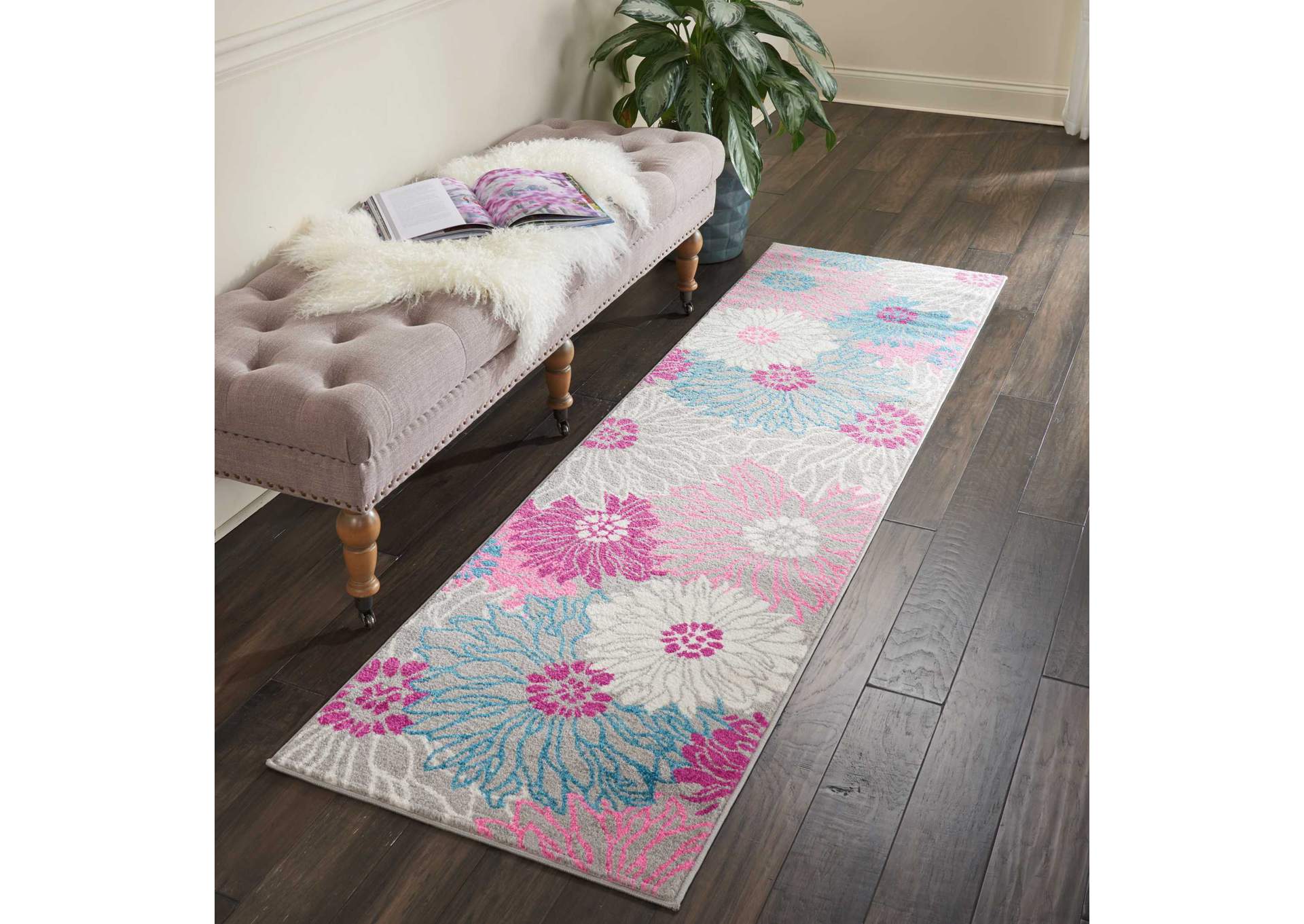 Nourison Passion PSN17 Pink and Grey 8' Runner Hallway Rug,Nourison