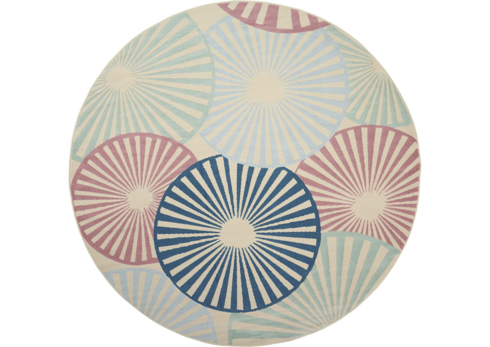 Nourison Grafix GRF20 White and Blue 8' Round Large Rug,Nourison
