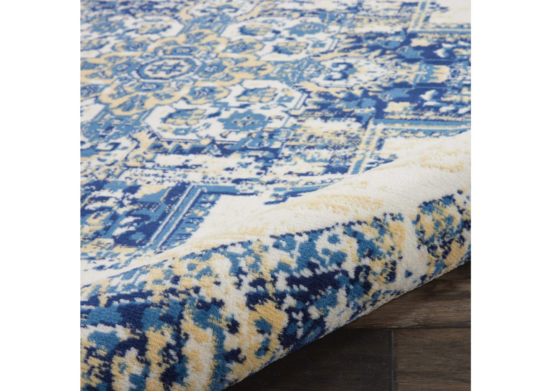 Nourison Grafix GRF14 White and Blue 8' Round Large Rug,Nourison
