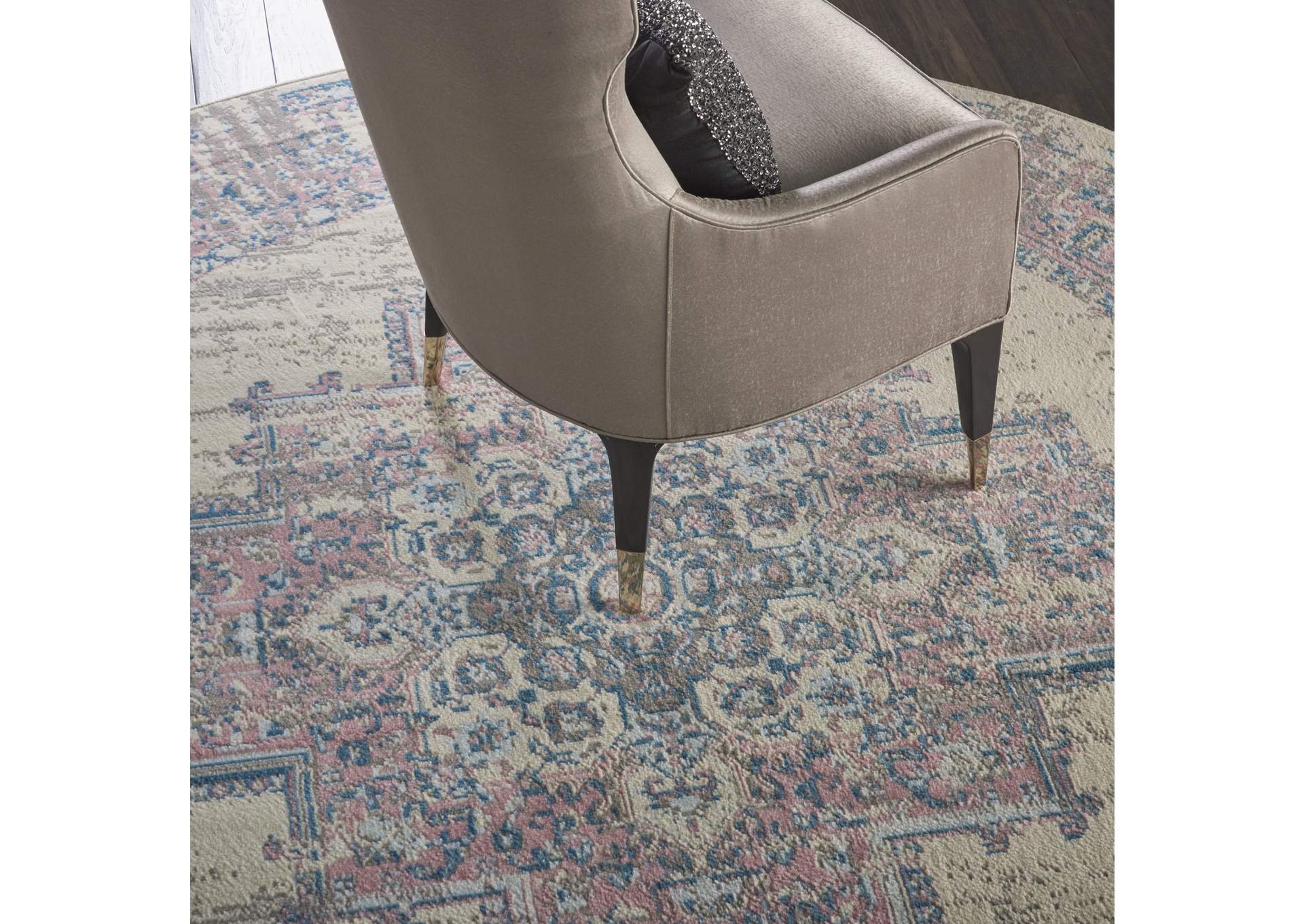 Nourison Grafix GRF14 White and Pink 8' Round Large Rug,Nourison