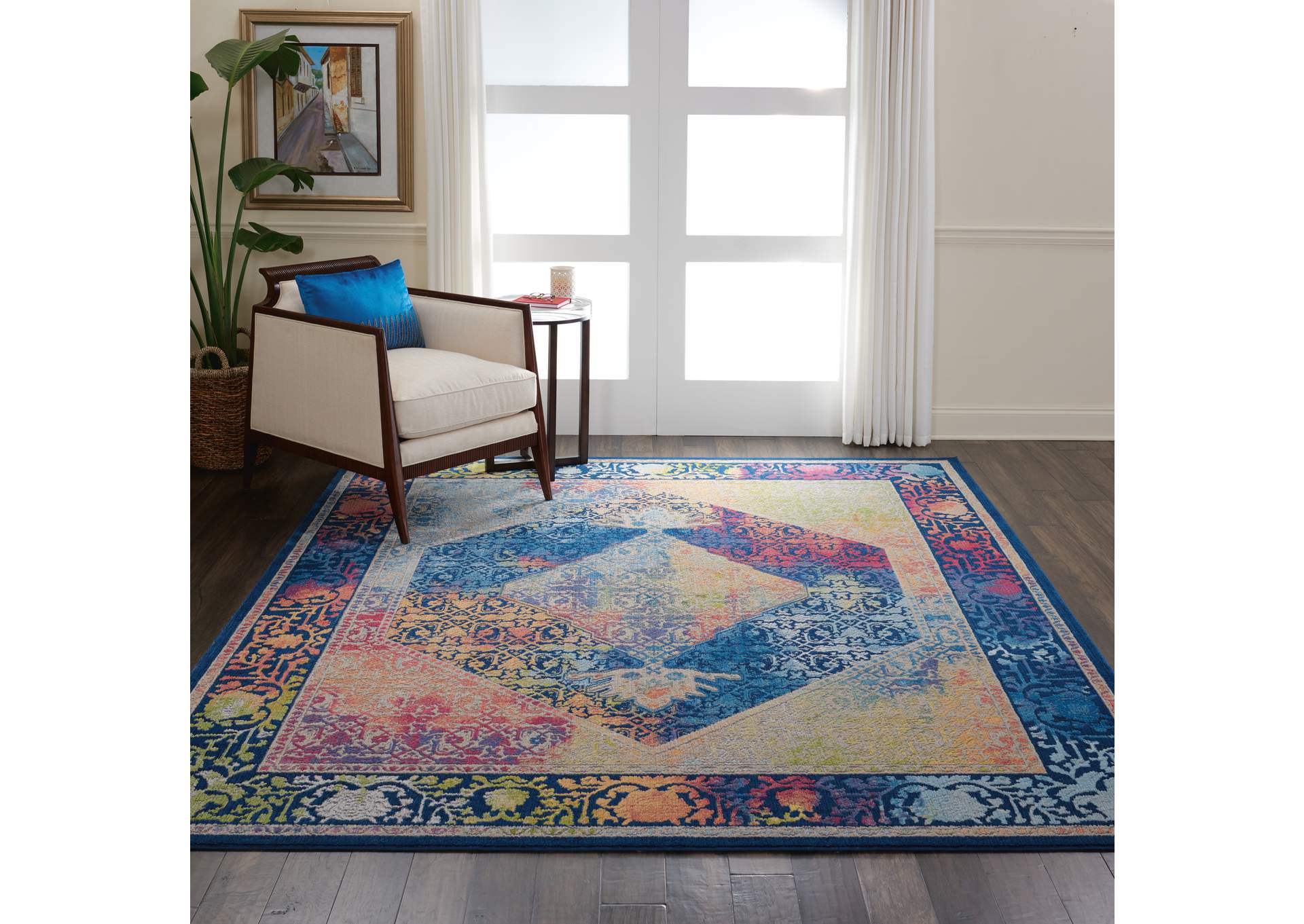 Nourison Ankara Global ANR04 Blue Multicolor 8'x10' Large Low-pile Rug,Nourison